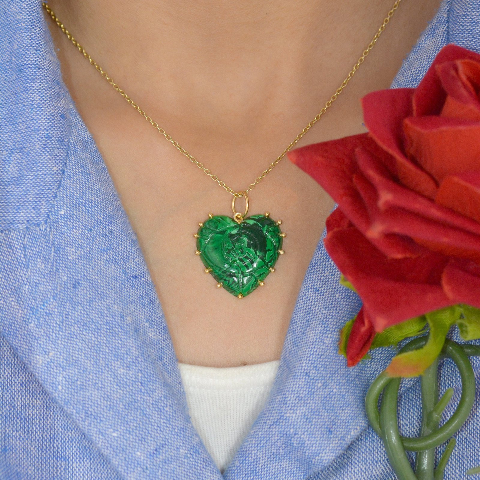 14k Gold Rose Quartz Heart Pendant - 20MM Gemstone Charm - View 4 - Suren Jewels | SKU: SJP1168-SLYGRQ 14k Gold Rose Quartz Heart Pendant - 20MM Gemstone Charm - View 4 - Suren Jewels | SKU: SJP1168-SLYGRQ