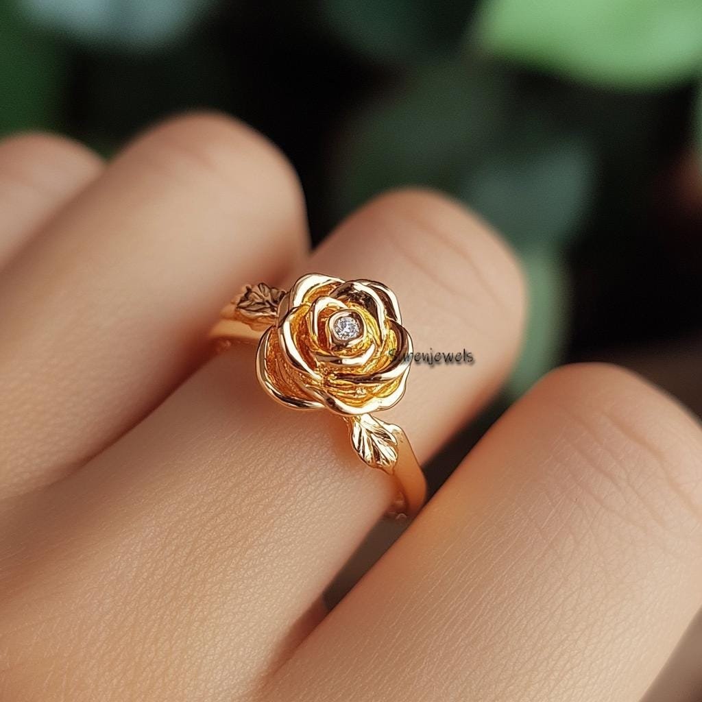 14k Gold Rose Ring: Dainty Flower Jewelry - Suren Jewels | SKU: SJR2947-SLYGCZ-US-6,SJR2996-SLYGCZ-US-7.5 14k Gold Rose Ring: Dainty Flower Jewelry - Suren Jewels | SKU: SJR2947-SLYGCZ-US-6,SJR2996-SLYGCZ-US-7.5