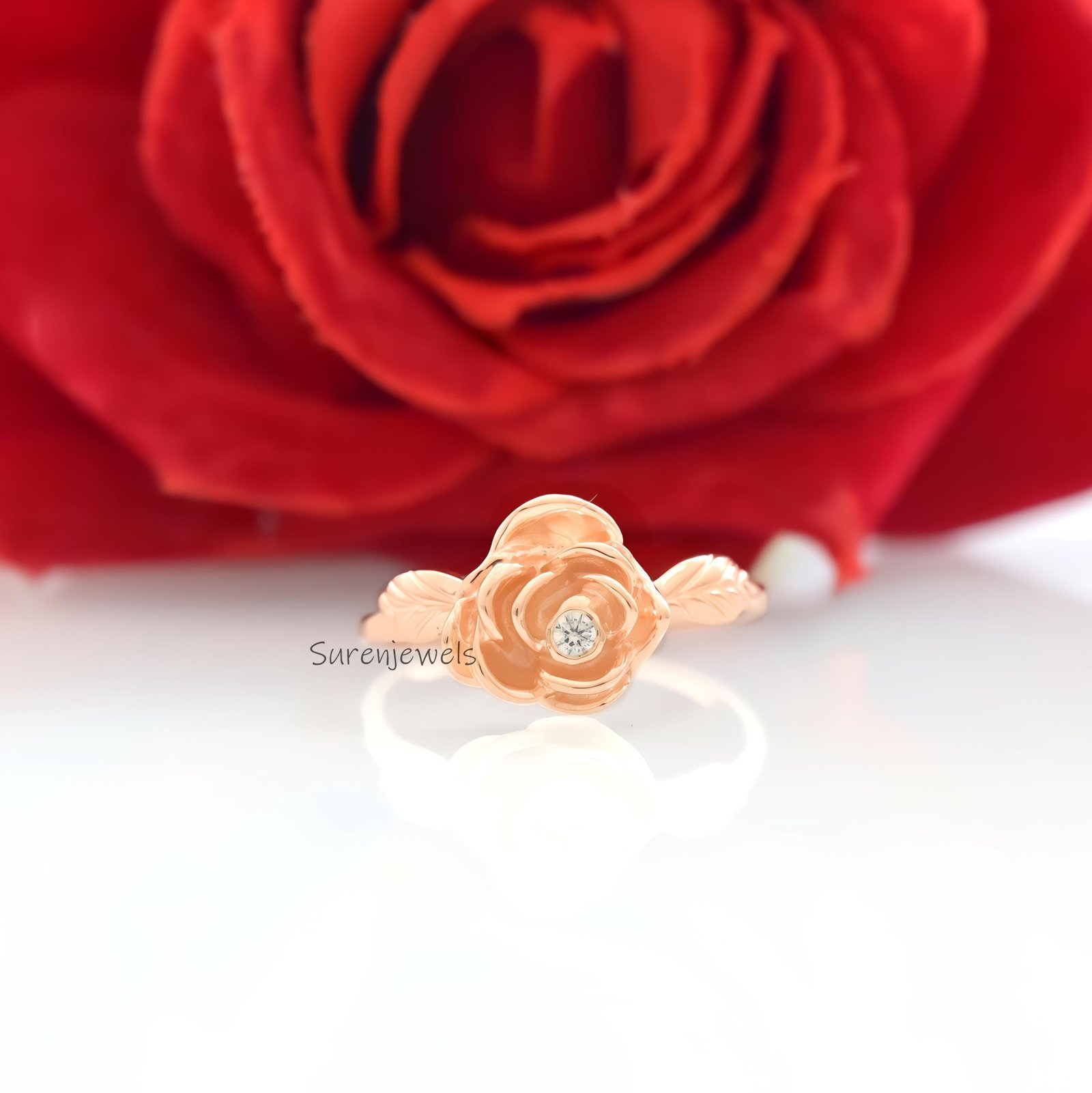 14k Gold Rose Ring: Dainty Flower Jewelry - View 3 - Suren Jewels | SKU: SJR2947-SLYGCZ-US-6,SJR2996-SLYGCZ-US-7.5 14k Gold Rose Ring: Dainty Flower Jewelry - View 3 - Suren Jewels | SKU: SJR2947-SLYGCZ-US-6,SJR2996-SLYGCZ-US-7.5