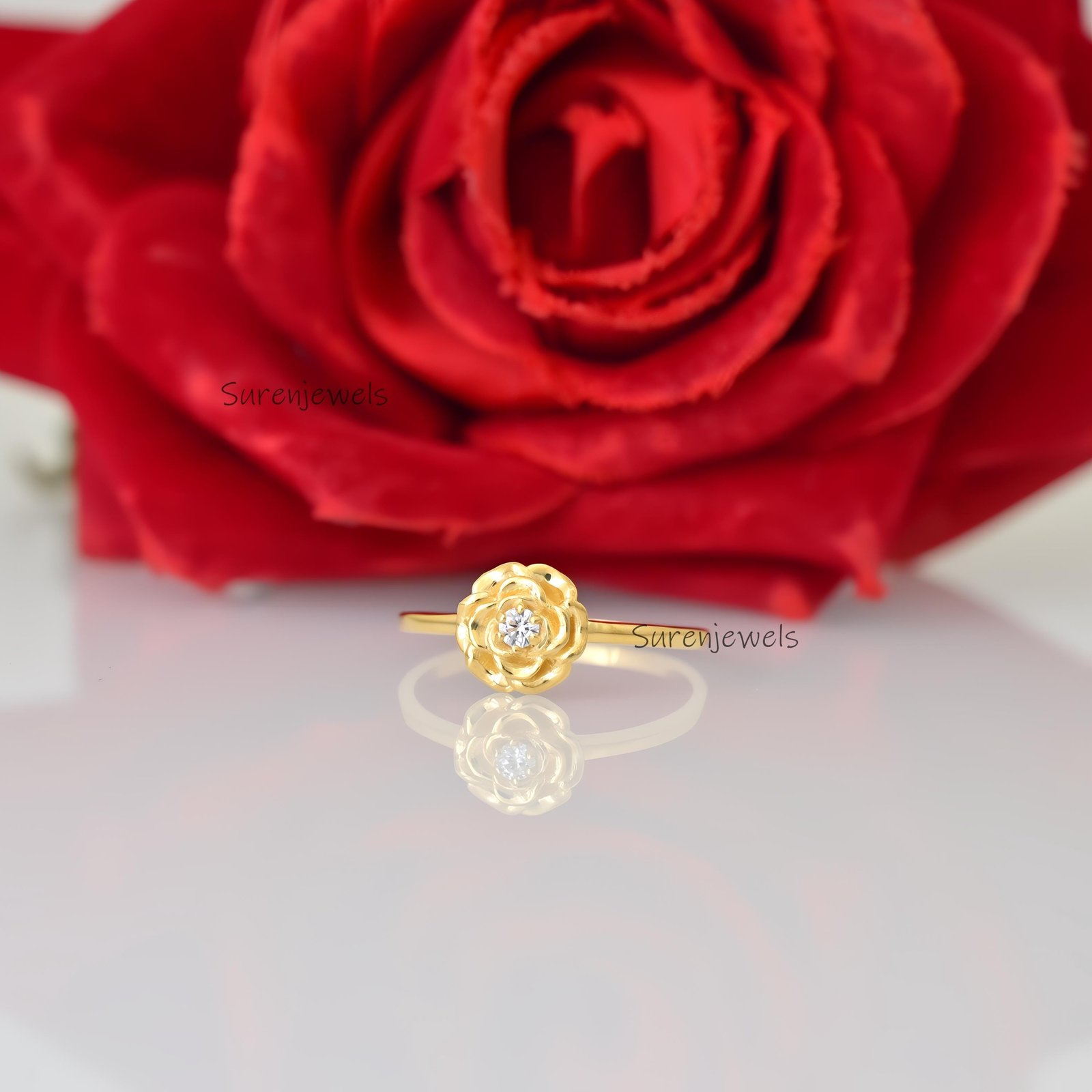 14k Gold Rose Ring: Dainty Flower Jewelry - View 4 - Suren Jewels | SKU: SJR2947-SLYGCZ-US-6,SJR2996-SLYGCZ-US-7.5 14k Gold Rose Ring: Dainty Flower Jewelry - View 4 - Suren Jewels | SKU: SJR2947-SLYGCZ-US-6,SJR2996-SLYGCZ-US-7.5