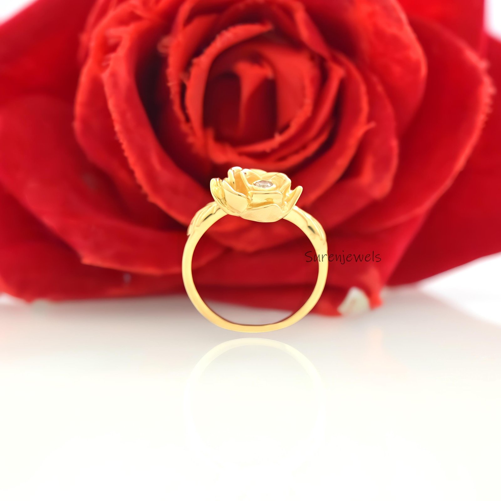 14k Gold Rose Ring: Dainty Flower Jewelry - View 5 - Suren Jewels | SKU: SJR2947-SLYGCZ-US-6,SJR2996-SLYGCZ-US-7.5 14k Gold Rose Ring: Dainty Flower Jewelry - View 5 - Suren Jewels | SKU: SJR2947-SLYGCZ-US-6,SJR2996-SLYGCZ-US-7.5