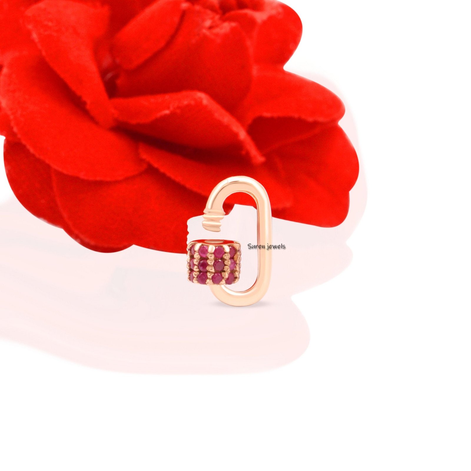 14k Gold Ruby Carabiner Lock, Dainty Charm Lock (12x6MM) - Suren Jewels | SKU: SJC132- 14k Gold Ruby Carabiner Lock, Dainty Charm Lock (12x6MM) - Suren Jewels | SKU: SJC132-