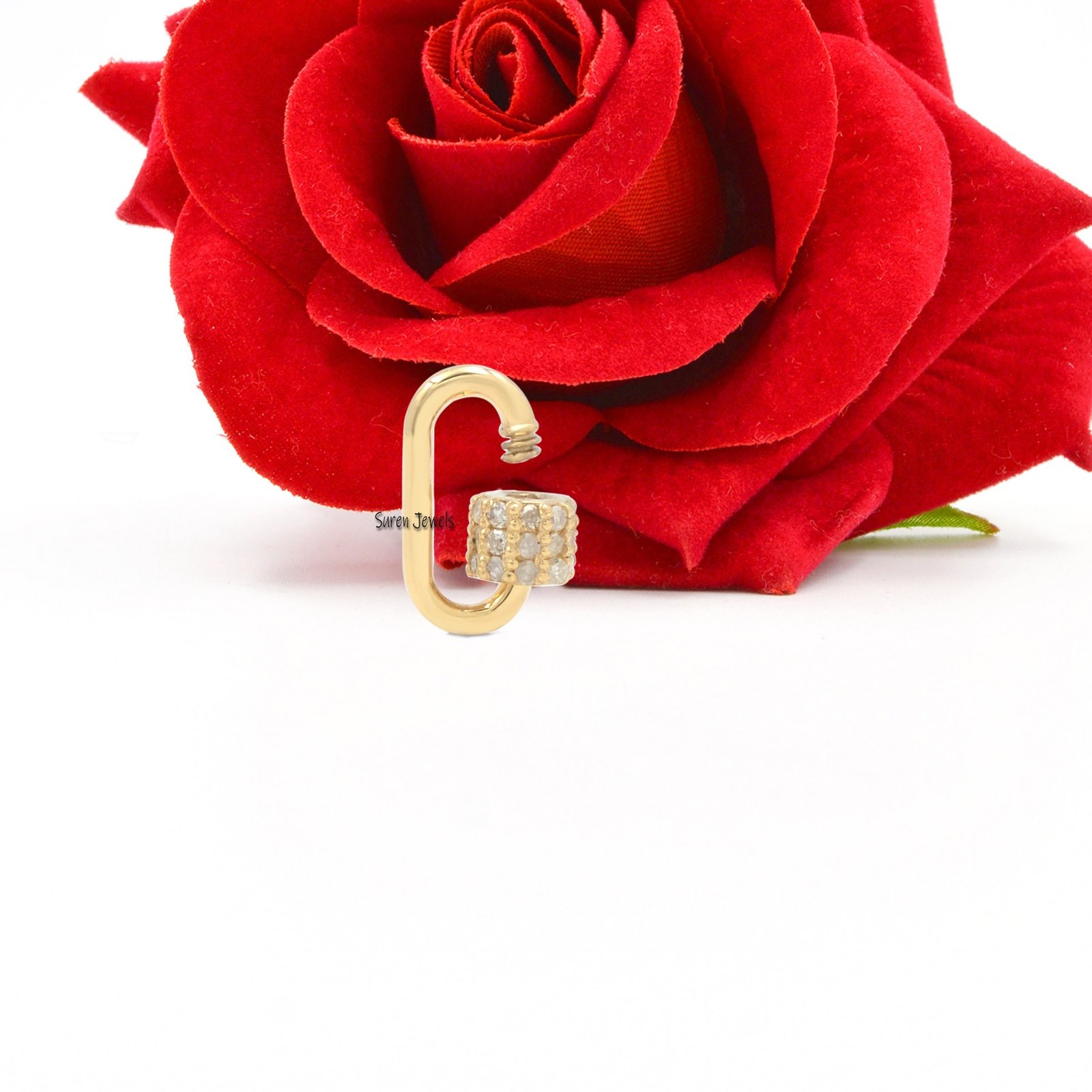 14k Gold Ruby Carabiner Lock, Dainty Charm Lock (12x6MM) - View 2 - Suren Jewels | SKU: SJC132- 14k Gold Ruby Carabiner Lock, Dainty Charm Lock (12x6MM) - View 2 - Suren Jewels | SKU: SJC132-