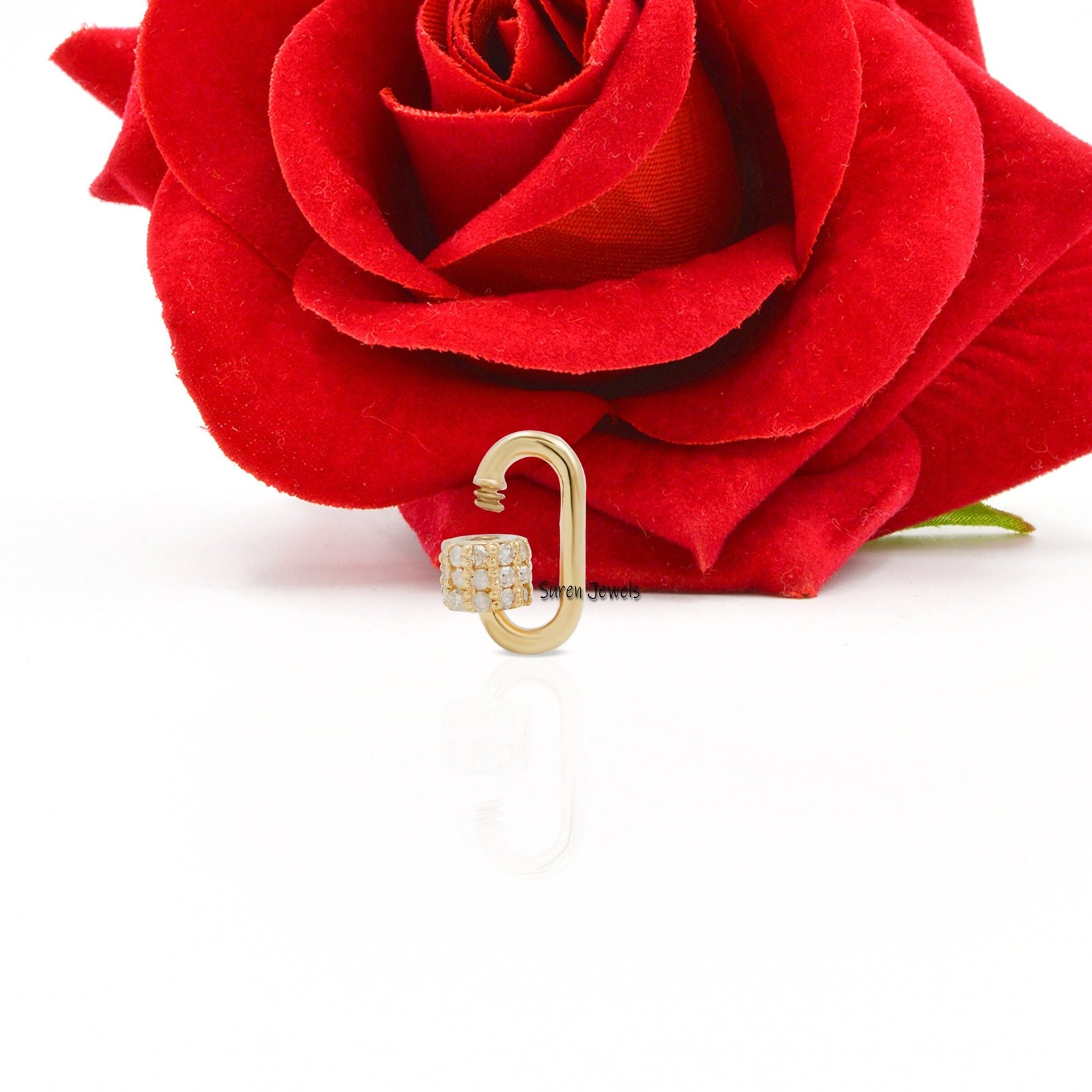 14k Gold Ruby Carabiner Lock, Dainty Charm Lock (12x6MM) - View 3 - Suren Jewels | SKU: SJC132- 14k Gold Ruby Carabiner Lock, Dainty Charm Lock (12x6MM) - View 3 - Suren Jewels | SKU: SJC132-