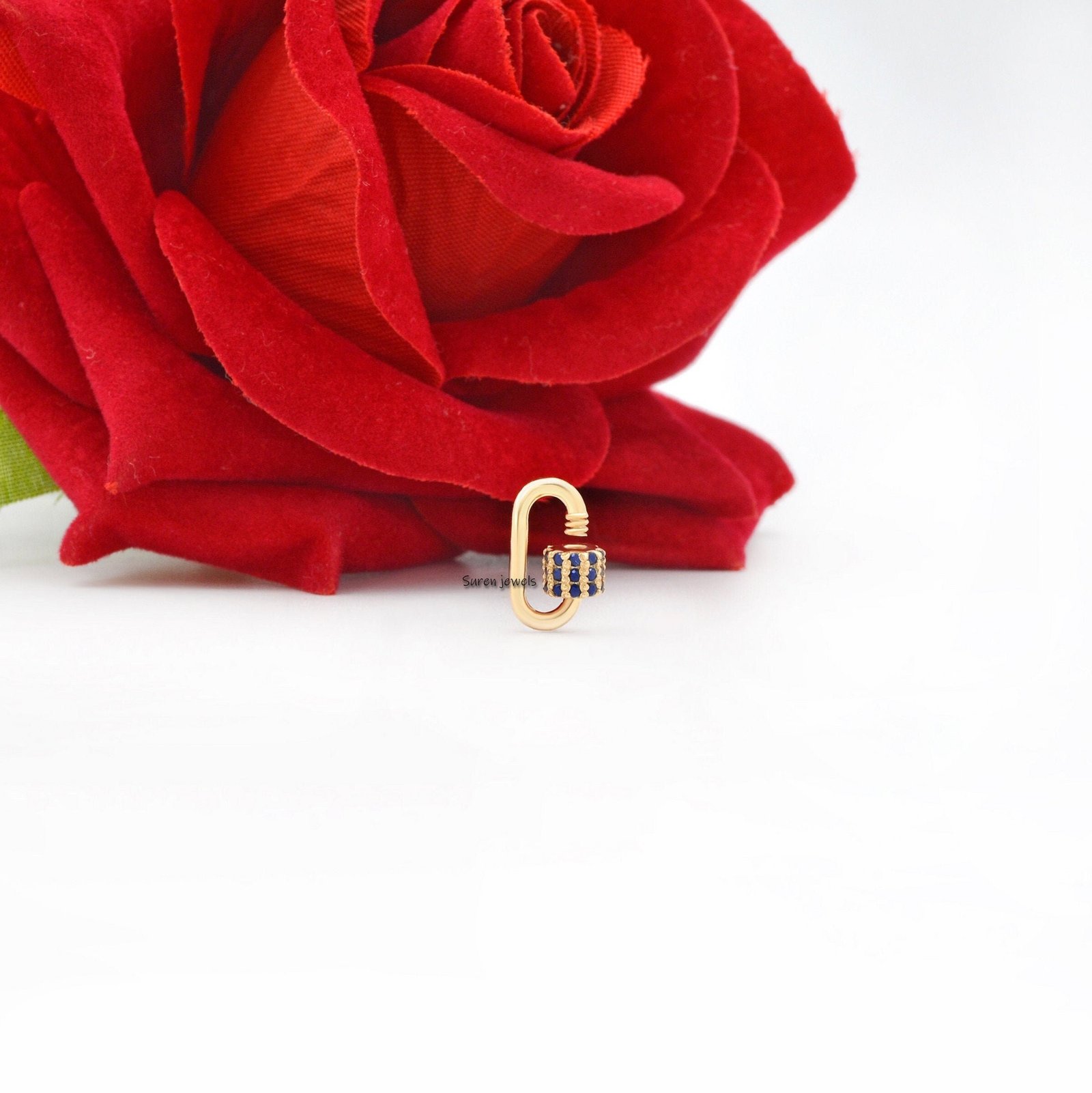 14k Gold Ruby Carabiner Lock, Dainty Charm Lock (12x6MM) - View 4 - Suren Jewels | SKU: SJC132- 14k Gold Ruby Carabiner Lock, Dainty Charm Lock (12x6MM) - View 4 - Suren Jewels | SKU: SJC132-