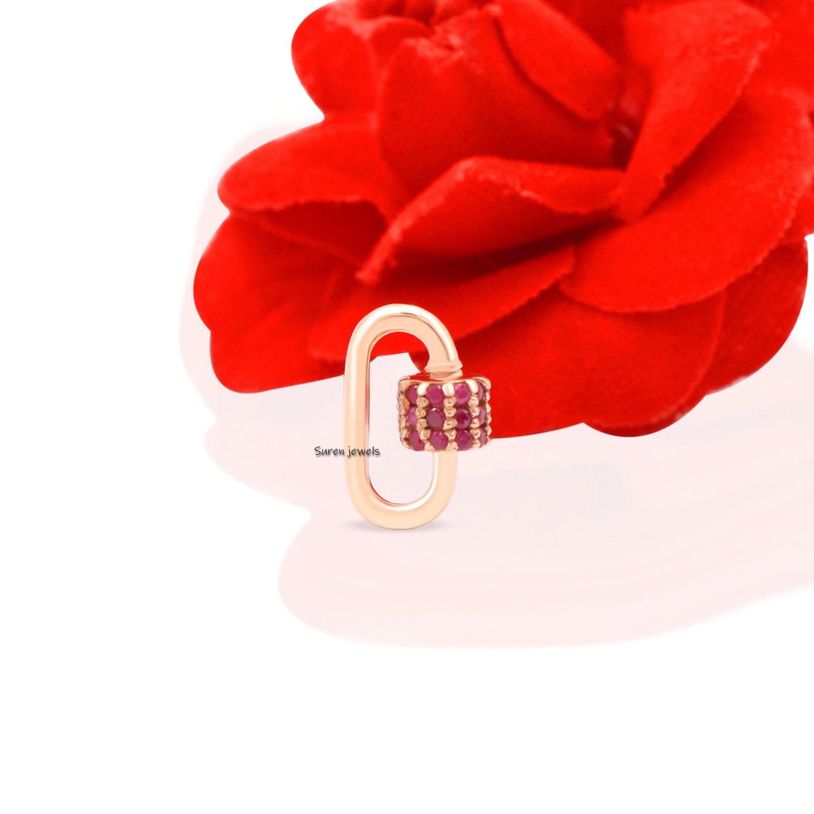 14k Gold Ruby Carabiner Lock, Dainty Charm Lock (12x6MM) - View 5 - Suren Jewels | SKU: SJC132- 14k Gold Ruby Carabiner Lock, Dainty Charm Lock (12x6MM) - View 5 - Suren Jewels | SKU: SJC132-