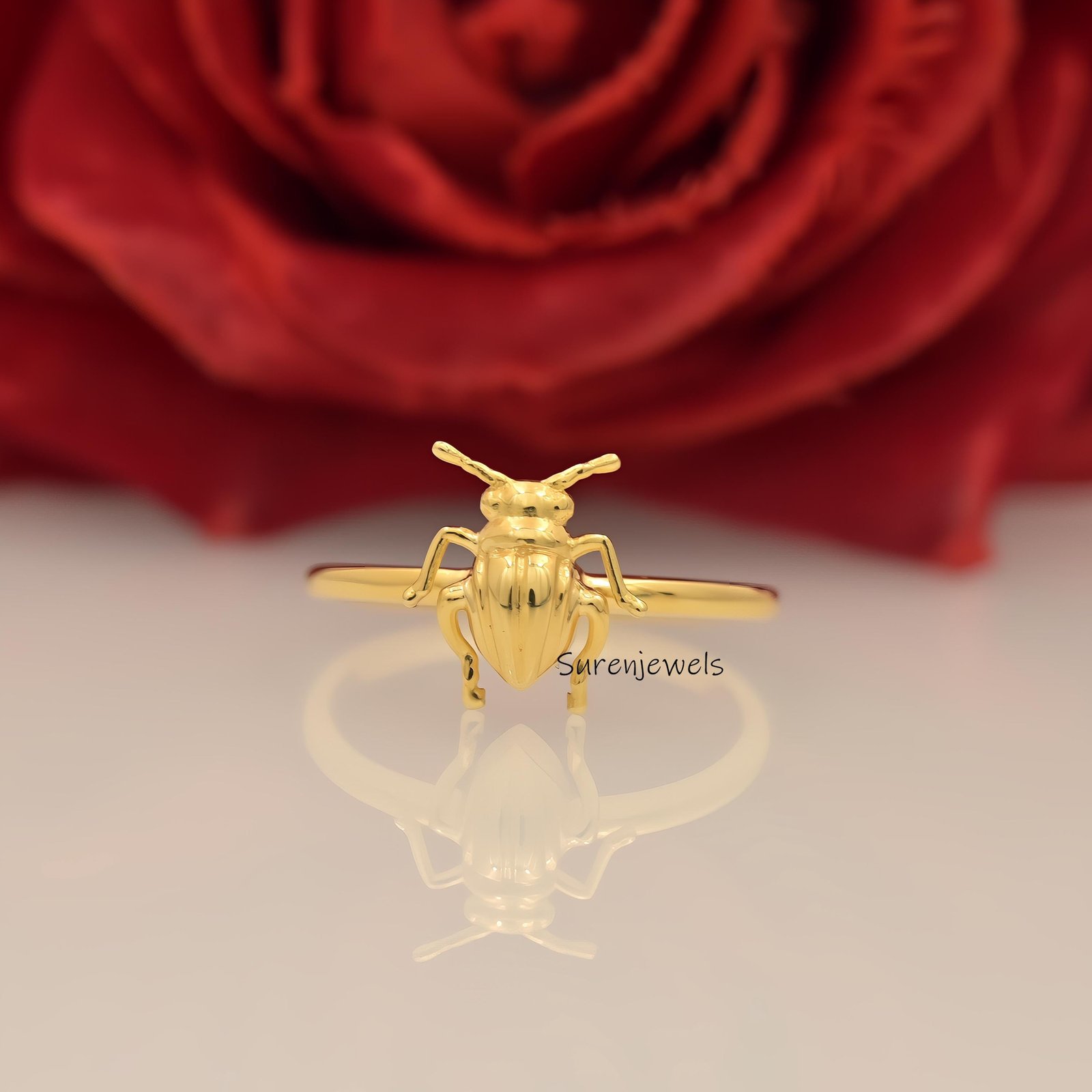 14k Gold Scarab Beetle Ring: Egyptian Revival Amulet - View 3 - Suren Jewels | SKU: SJR2984-SLWGBKCZ-US-6,SJR2893-SLNS-US-10, 14k Gold Scarab Beetle Ring: Egyptian Revival Amulet - View 3 - Suren Jewels | SKU: SJR2984-SLWGBKCZ-US-6,SJR2893-SLNS-US-10,
