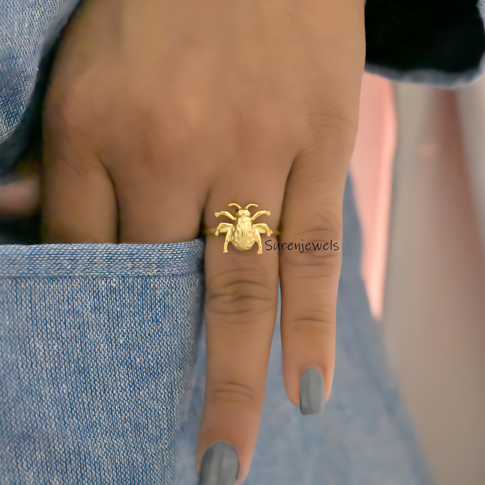 14k Gold Scarab Beetle Ring: Egyptian Revival Amulet - View 6 - Suren Jewels | SKU: SJR2984-SLWGBKCZ-US-6,SJR2893-SLNS-US-10, 14k Gold Scarab Beetle Ring: Egyptian Revival Amulet - View 6 - Suren Jewels | SKU: SJR2984-SLWGBKCZ-US-6,SJR2893-SLNS-US-10,