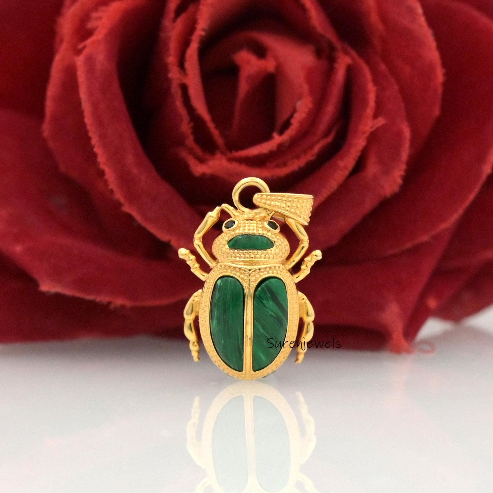 14K Gold Scarab Pendant, Hand Carved Egyptian Beetle Jewelry - Suren Jewels | SKU: SJP4574-SLYGAZBKCZ-25M,SJP4961-SLYGLPZ-25M 14K Gold Scarab Pendant, Hand Carved Egyptian Beetle Jewelry - Suren Jewels | SKU: SJP4574-SLYGAZBKCZ-25M,SJP4961-SLYGLPZ-25M