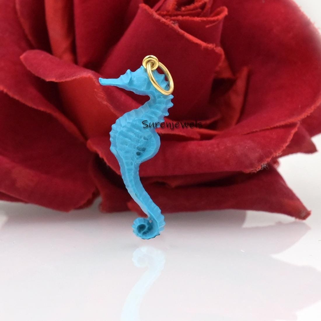 14k Gold Seahorse Pendant, Gemstone Larimar Jewelry - View 2 - Suren Jewels | SKU: SJP1667 14k Gold Seahorse Pendant, Gemstone Larimar Jewelry - View 2 - Suren Jewels | SKU: SJP1667