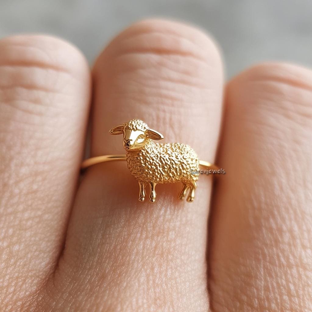 14k Gold Sheep Ring: Dainty Animal Jewelry - Suren Jewels | SKU: SJR2934-SLYG-US-6 14k Gold Sheep Ring: Dainty Animal Jewelry - Suren Jewels | SKU: SJR2934-SLYG-US-6