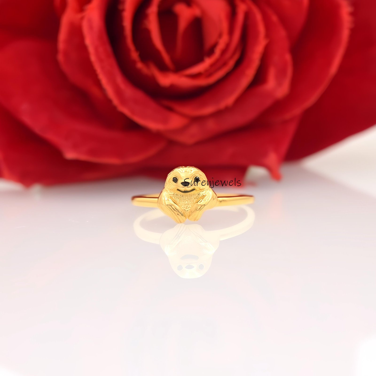 14k Gold Sloth Ring: Dainty Animal Jewelry - View 3 - Suren Jewels | SKU: SJR2979-SLWGBKCZ-US-5,SJR2888-SLYGBKCZELBK-US-10 14k Gold Sloth Ring: Dainty Animal Jewelry - View 3 - Suren Jewels | SKU: SJR2979-SLWGBKCZ-US-5,SJR2888-SLYGBKCZELBK-US-10