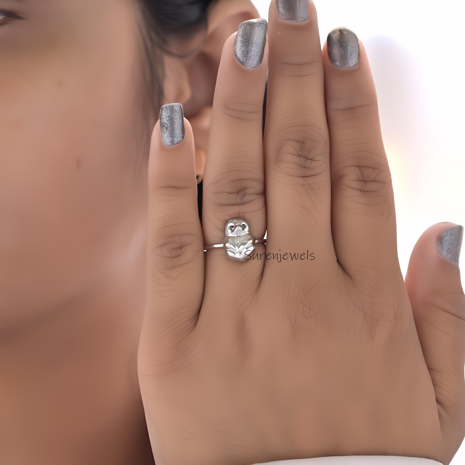 14k Gold Sloth Ring: Dainty Animal Jewelry - View 6 - Suren Jewels | SKU: SJR2979-SLWGBKCZ-US-5,SJR2888-SLYGBKCZELBK-US-10 14k Gold Sloth Ring: Dainty Animal Jewelry - View 6 - Suren Jewels | SKU: SJR2979-SLWGBKCZ-US-5,SJR2888-SLYGBKCZELBK-US-10