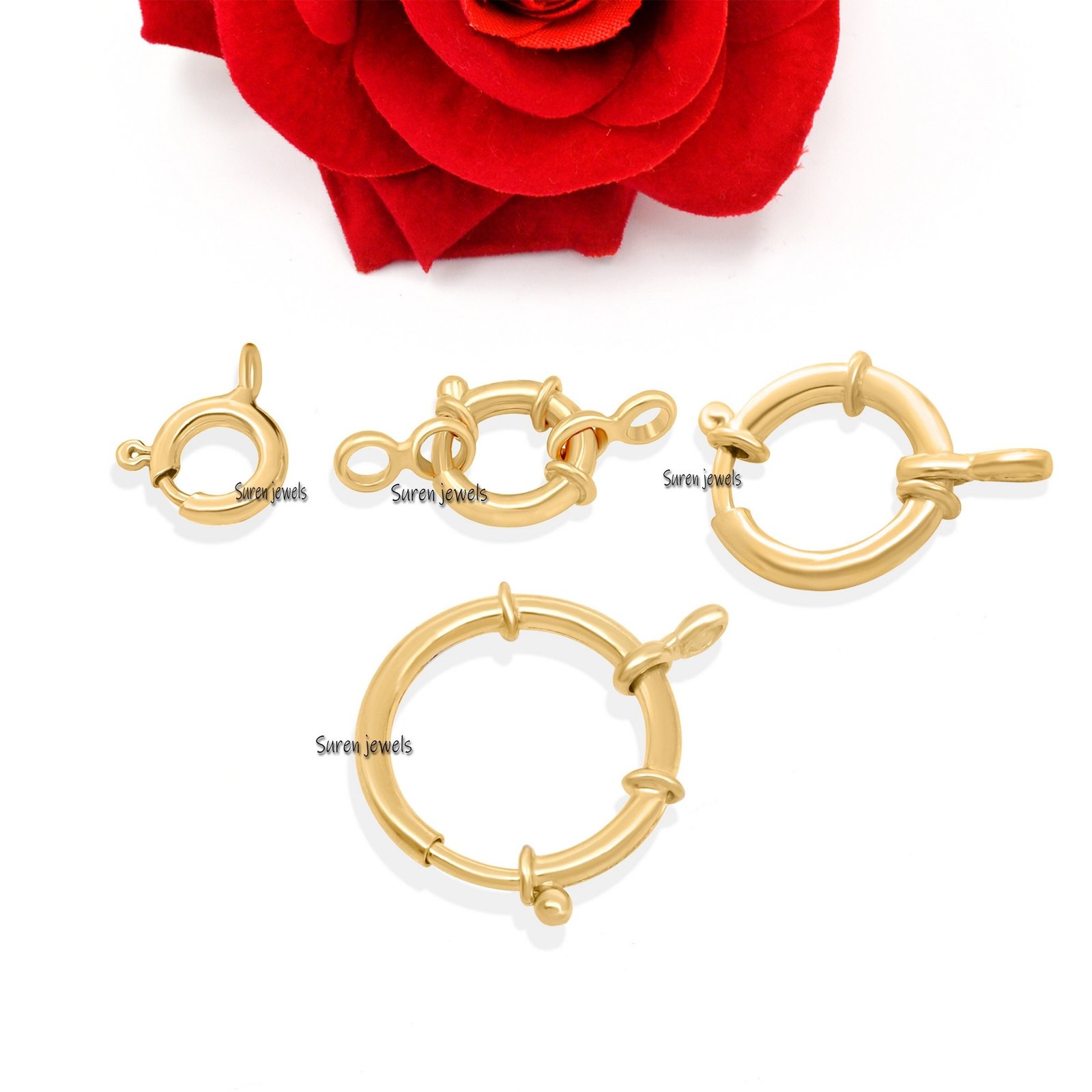 14k Gold Spring Ring Clasp: Charm Pendant Necklace Connector - Suren Jewels | SKU: SJF137-SLNS-12M 14k Gold Spring Ring Clasp: Charm Pendant Necklace Connector - Suren Jewels | SKU: SJF137-SLNS-12M