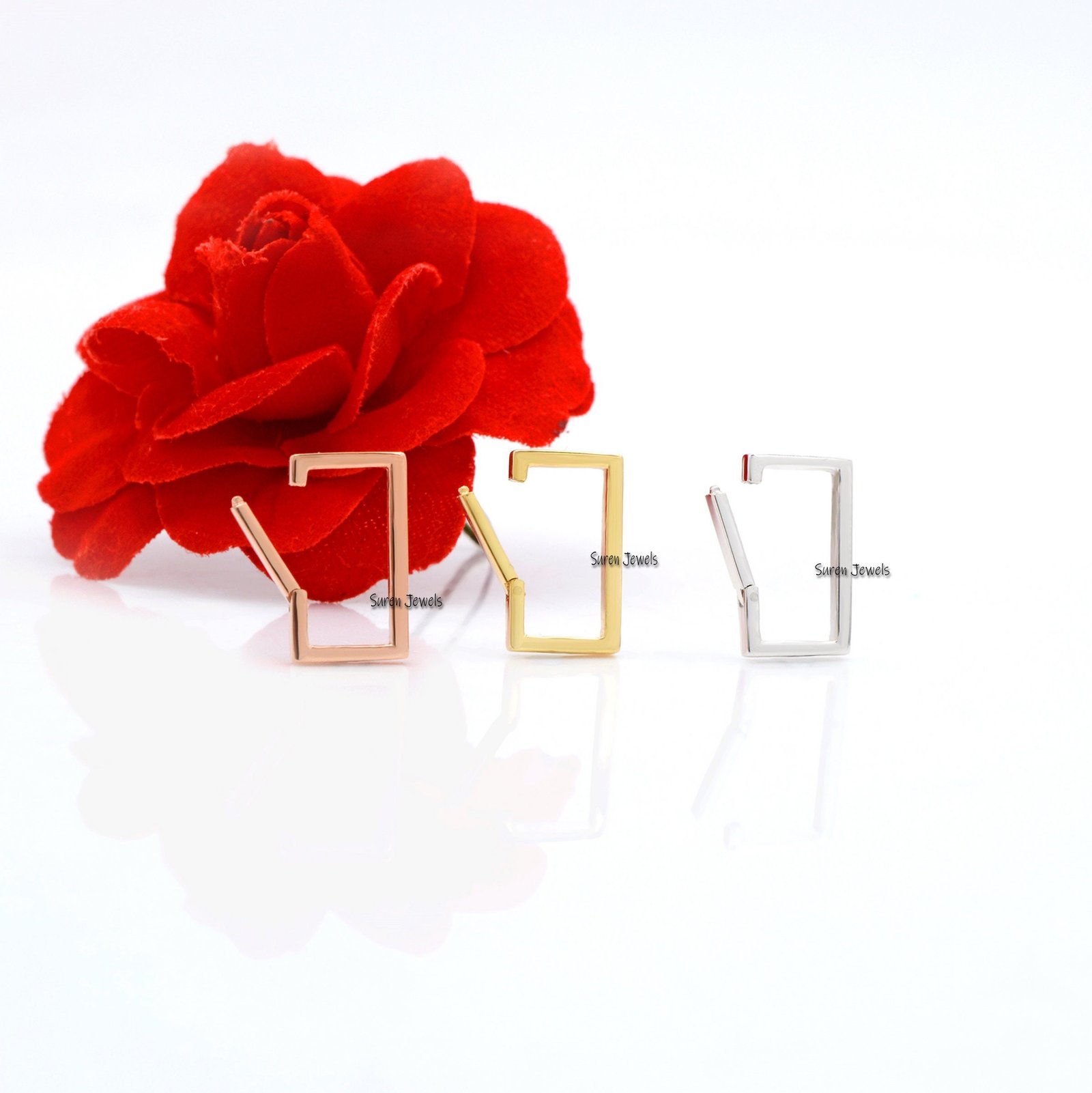 14k Gold Square Charm Holder: Rectangle Link Lock, Enhancer - Suren Jewels | SKU: SJP452-SLYG 14k Gold Square Charm Holder: Rectangle Link Lock, Enhancer - Suren Jewels | SKU: SJP452-SLYG