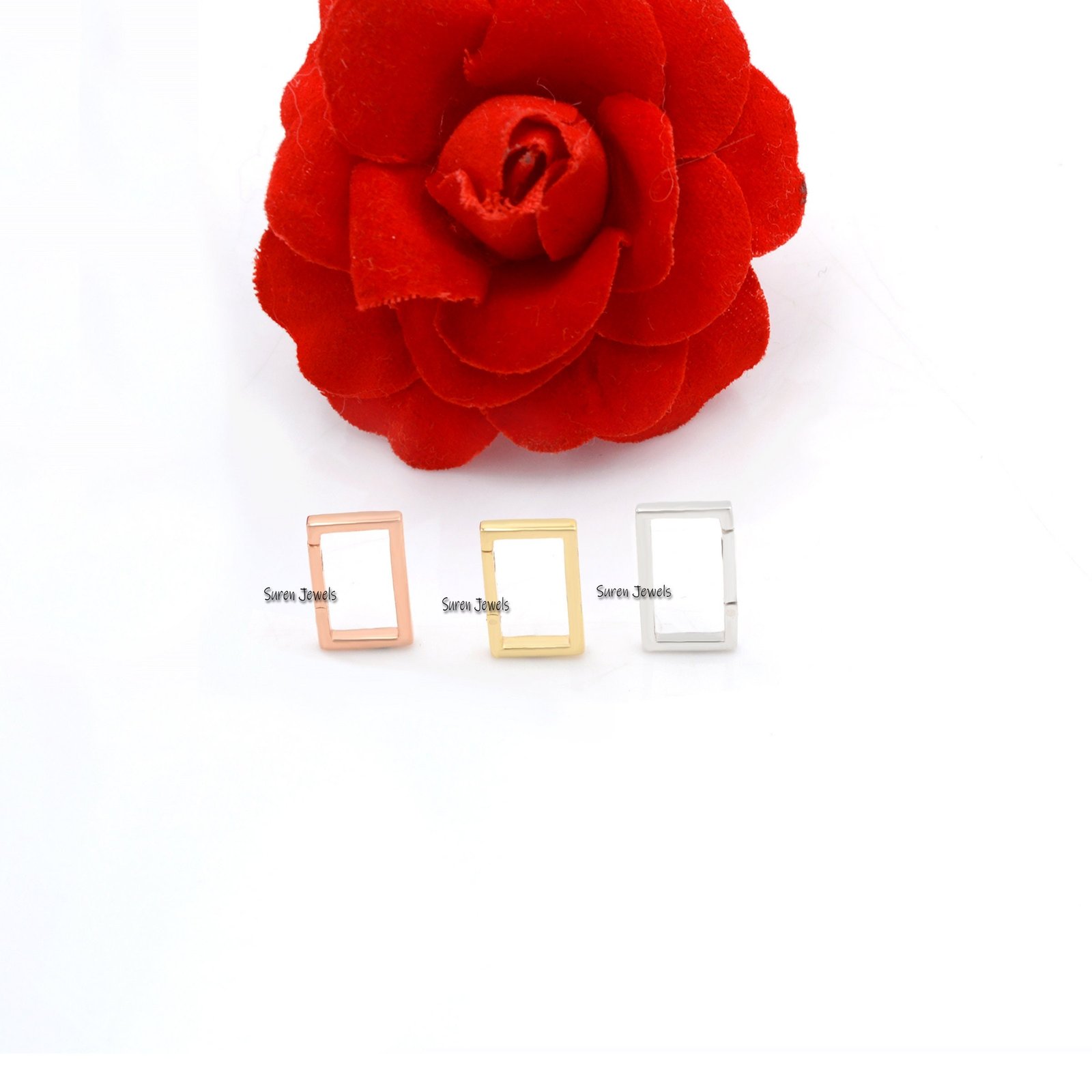 14k Gold Square Charm Holder: Rectangle Link Lock, Enhancer - View 2 - Suren Jewels | SKU: SJP452-SLYG 14k Gold Square Charm Holder: Rectangle Link Lock, Enhancer - View 2 - Suren Jewels | SKU: SJP452-SLYG