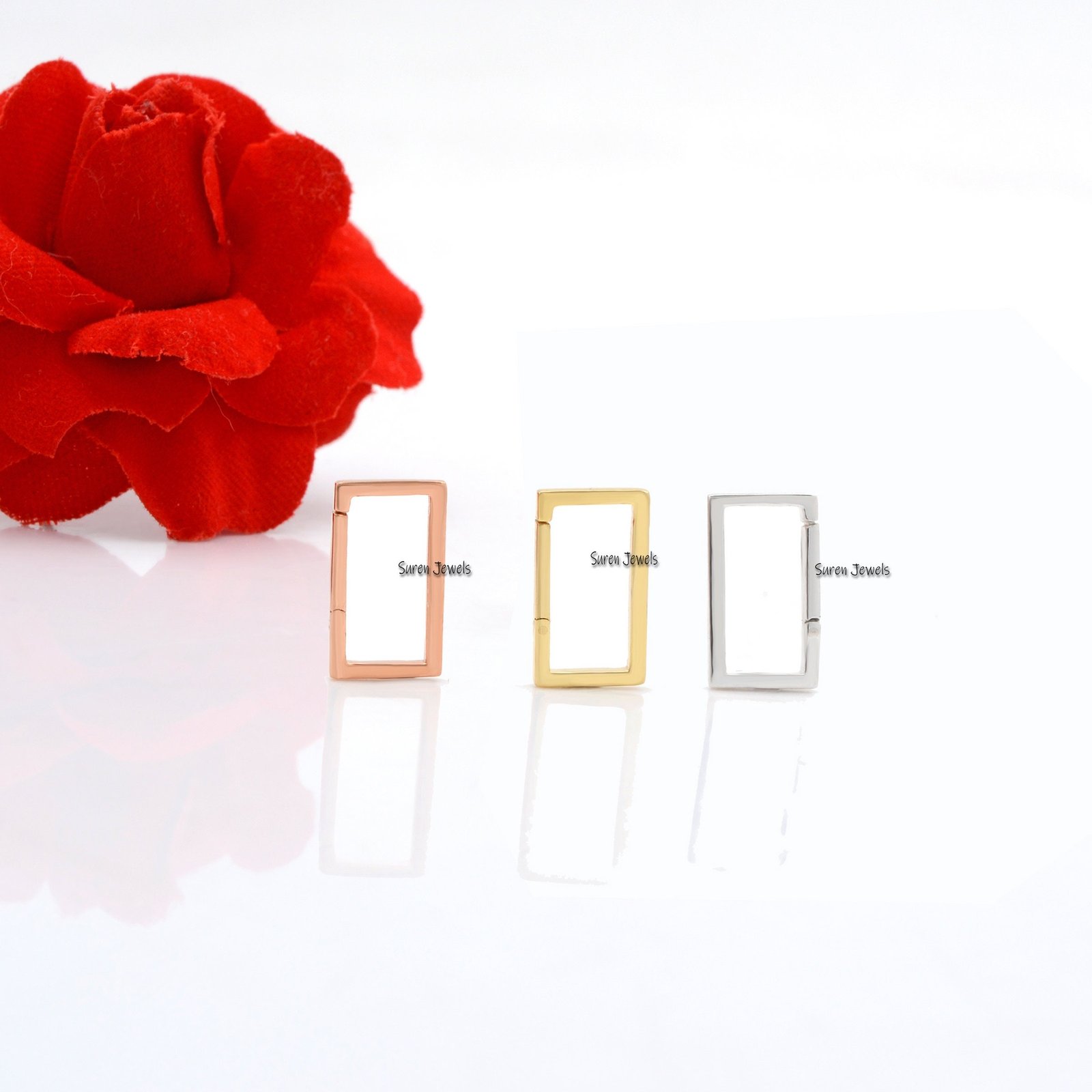 14k Gold Square Charm Holder: Rectangle Link Lock, Enhancer - View 3 - Suren Jewels | SKU: SJP452-SLYG 14k Gold Square Charm Holder: Rectangle Link Lock, Enhancer - View 3 - Suren Jewels | SKU: SJP452-SLYG