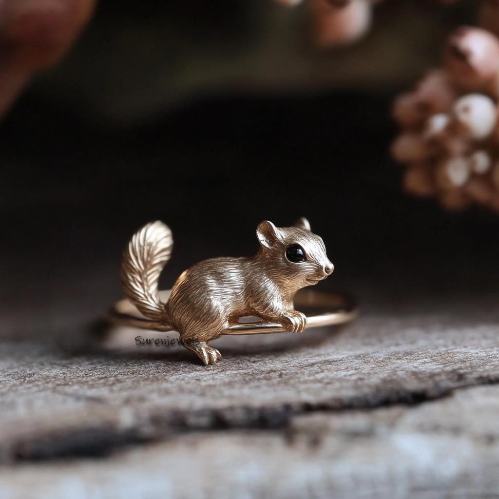 14k Gold Squirrel Ring: Handmade Animal Jewelry - Suren Jewels | SKU: SJR2899-SLNSBKCZ-US-7,SJR2918-SLRGBKCZ-US-6 14k Gold Squirrel Ring: Handmade Animal Jewelry - Suren Jewels | SKU: SJR2899-SLNSBKCZ-US-7,SJR2918-SLRGBKCZ-US-6