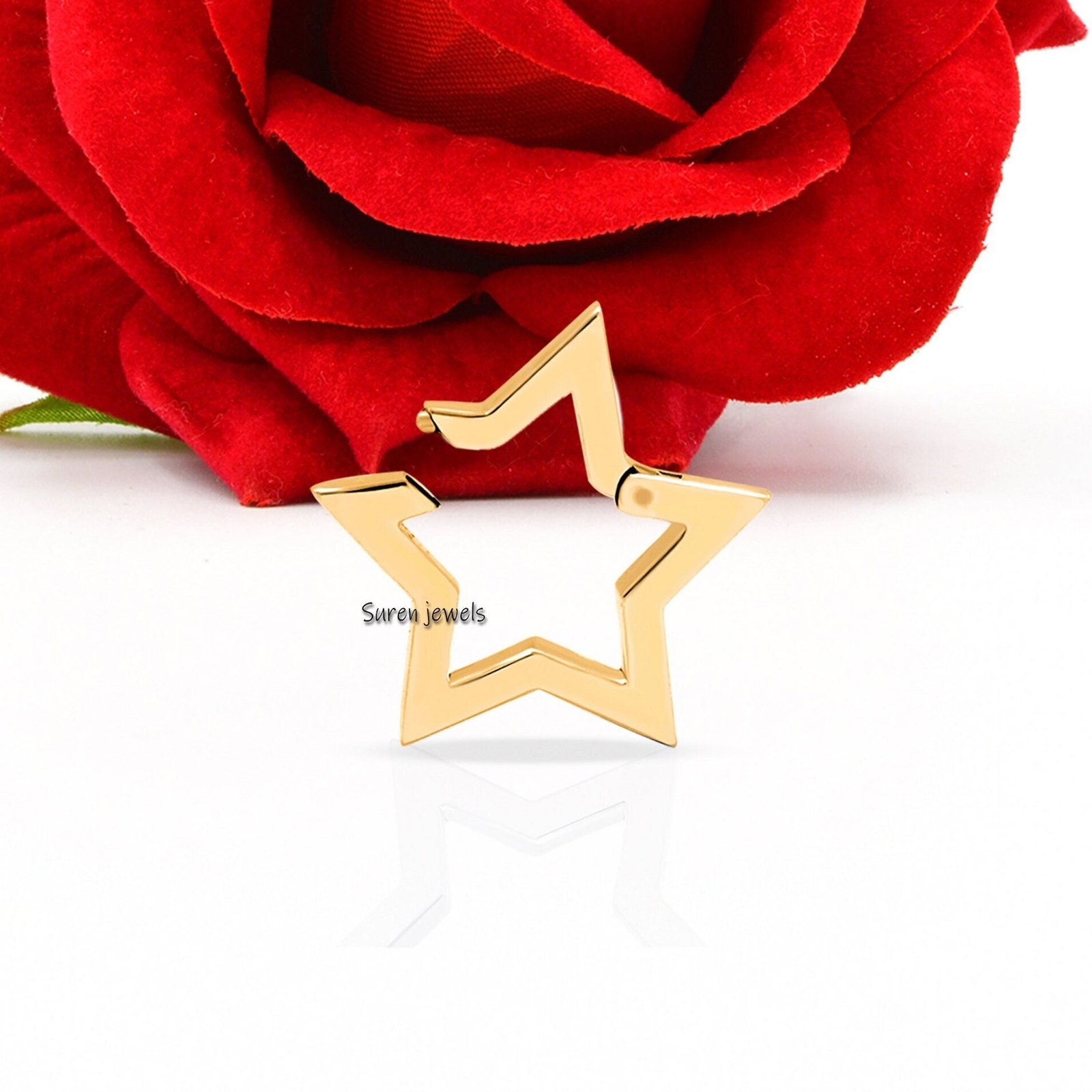 14K Gold Star Charm Enhancer: Push Clasp Necklace Link - Suren Jewels | SKU: SJP451-14KYG-N47-18I 14K Gold Star Charm Enhancer: Push Clasp Necklace Link - Suren Jewels | SKU: SJP451-14KYG-N47-18I