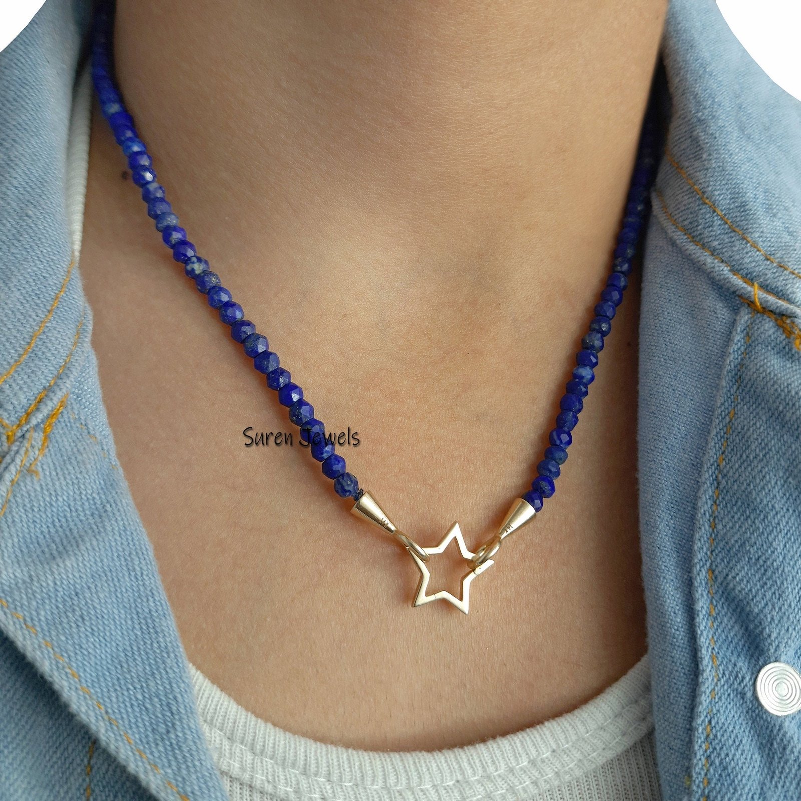 14k Gold Star Charm Holder: Enhancer Lock Link - Suren Jewels | SKU: SJP451-14KYG-N247-18I 14k Gold Star Charm Holder: Enhancer Lock Link - Suren Jewels | SKU: SJP451-14KYG-N247-18I