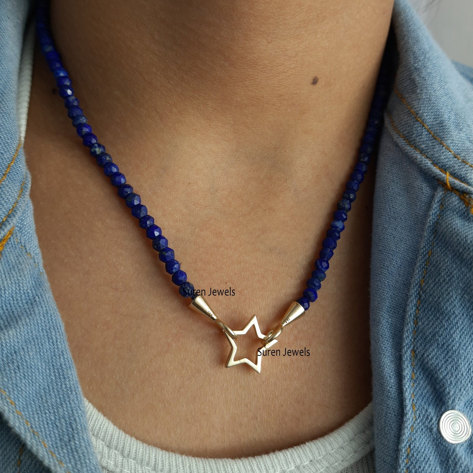 14k Gold Star Charm Holder: Enhancer Lock Link - View 2 - Suren Jewels | SKU: SJP451-14KYG-N247-18I 14k Gold Star Charm Holder: Enhancer Lock Link - View 2 - Suren Jewels | SKU: SJP451-14KYG-N247-18I