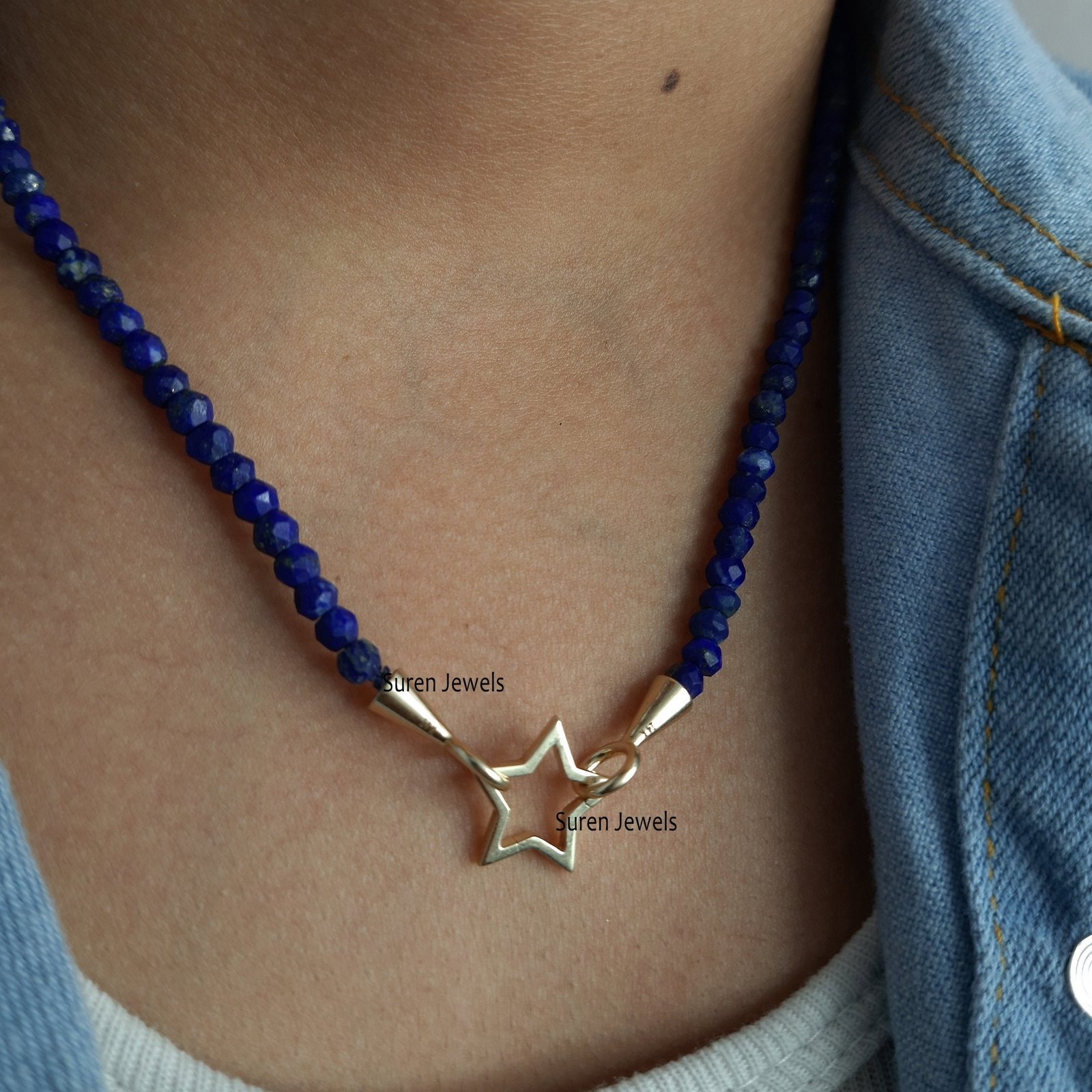 14k Gold Star Charm Holder: Enhancer Lock Link - View 3 - Suren Jewels | SKU: SJP451-14KYG-N247-18I 14k Gold Star Charm Holder: Enhancer Lock Link - View 3 - Suren Jewels | SKU: SJP451-14KYG-N247-18I