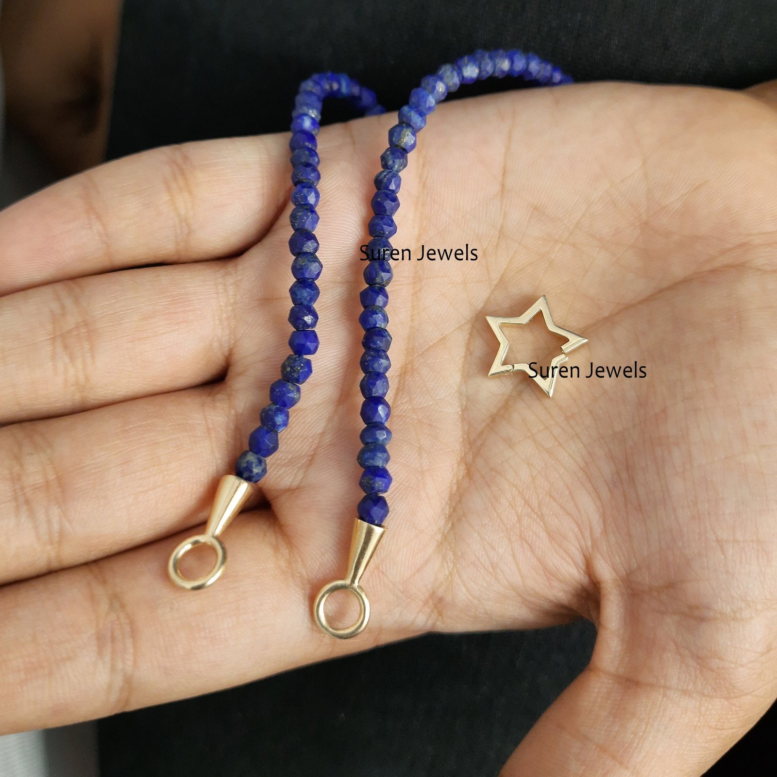 14k Gold Star Charm Holder: Enhancer Lock Link - View 4 - Suren Jewels | SKU: SJP451-14KYG-N247-18I 14k Gold Star Charm Holder: Enhancer Lock Link - View 4 - Suren Jewels | SKU: SJP451-14KYG-N247-18I