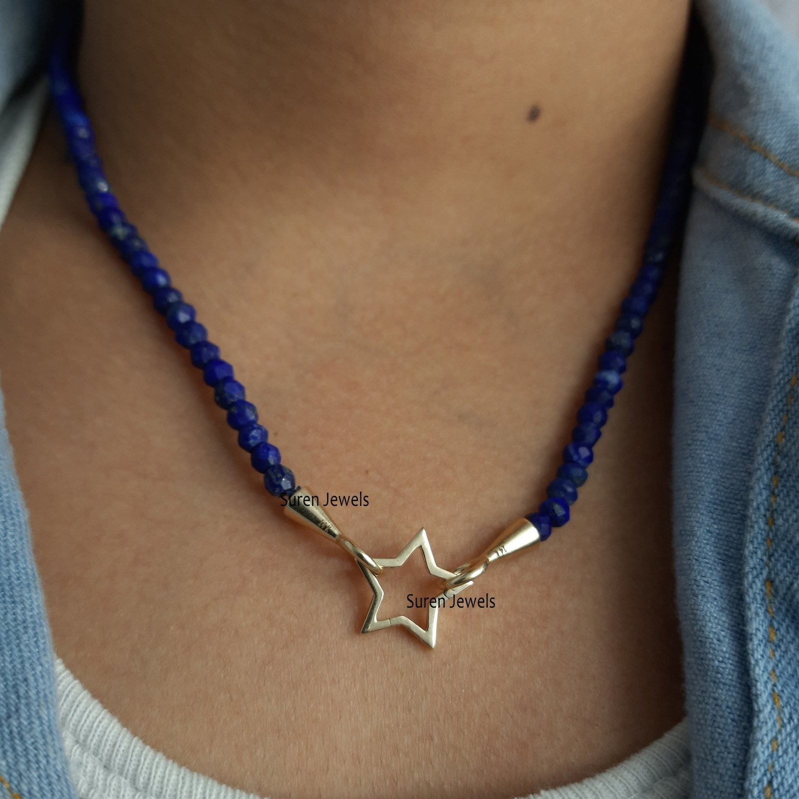 14k Gold Star Charm Holder: Enhancer Lock Link - View 5 - Suren Jewels | SKU: SJP451-14KYG-N247-18I 14k Gold Star Charm Holder: Enhancer Lock Link - View 5 - Suren Jewels | SKU: SJP451-14KYG-N247-18I