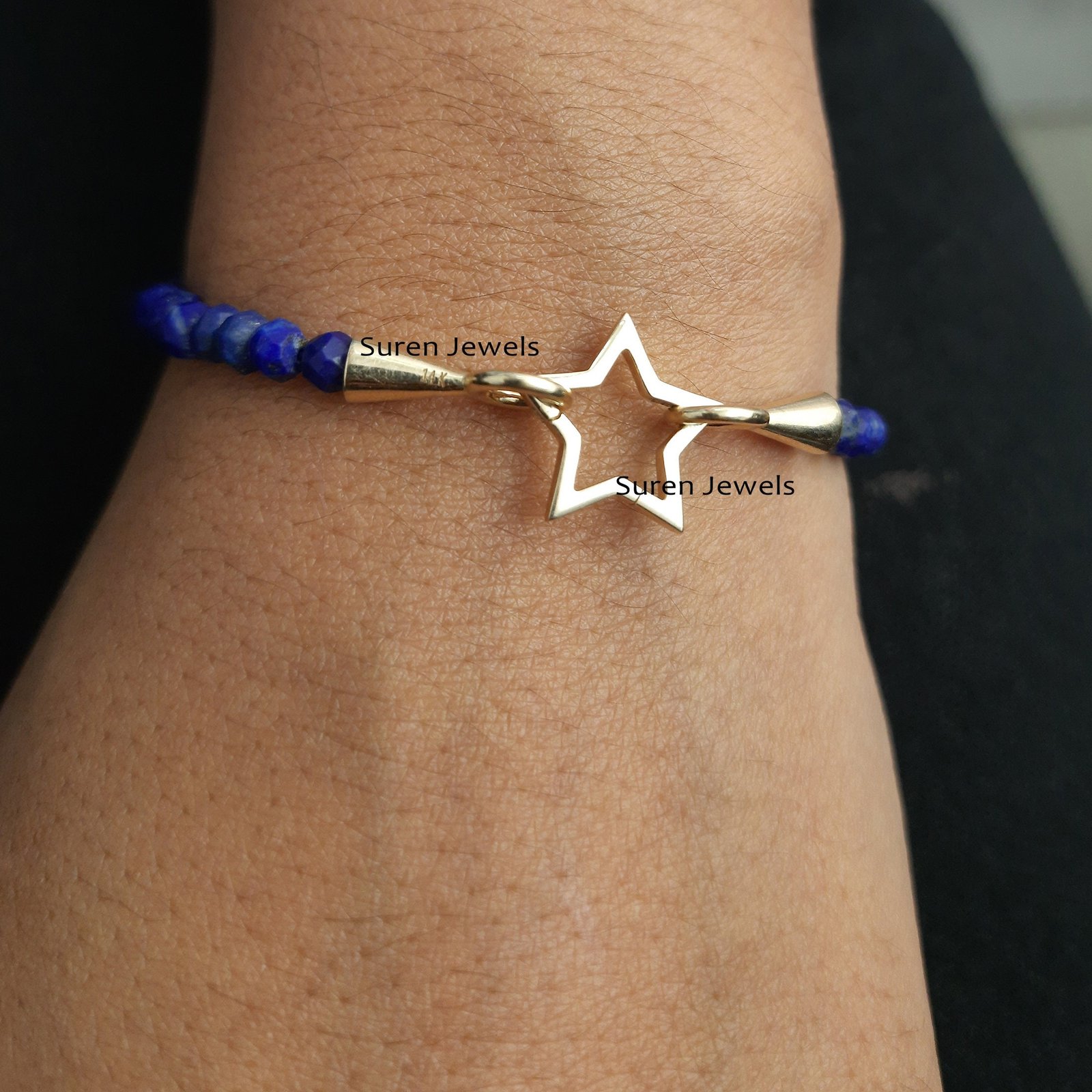 14k Gold Star Charm Holder: Enhancer Lock Link - View 6 - Suren Jewels | SKU: SJP451-14KYG-N247-18I 14k Gold Star Charm Holder: Enhancer Lock Link - View 6 - Suren Jewels | SKU: SJP451-14KYG-N247-18I