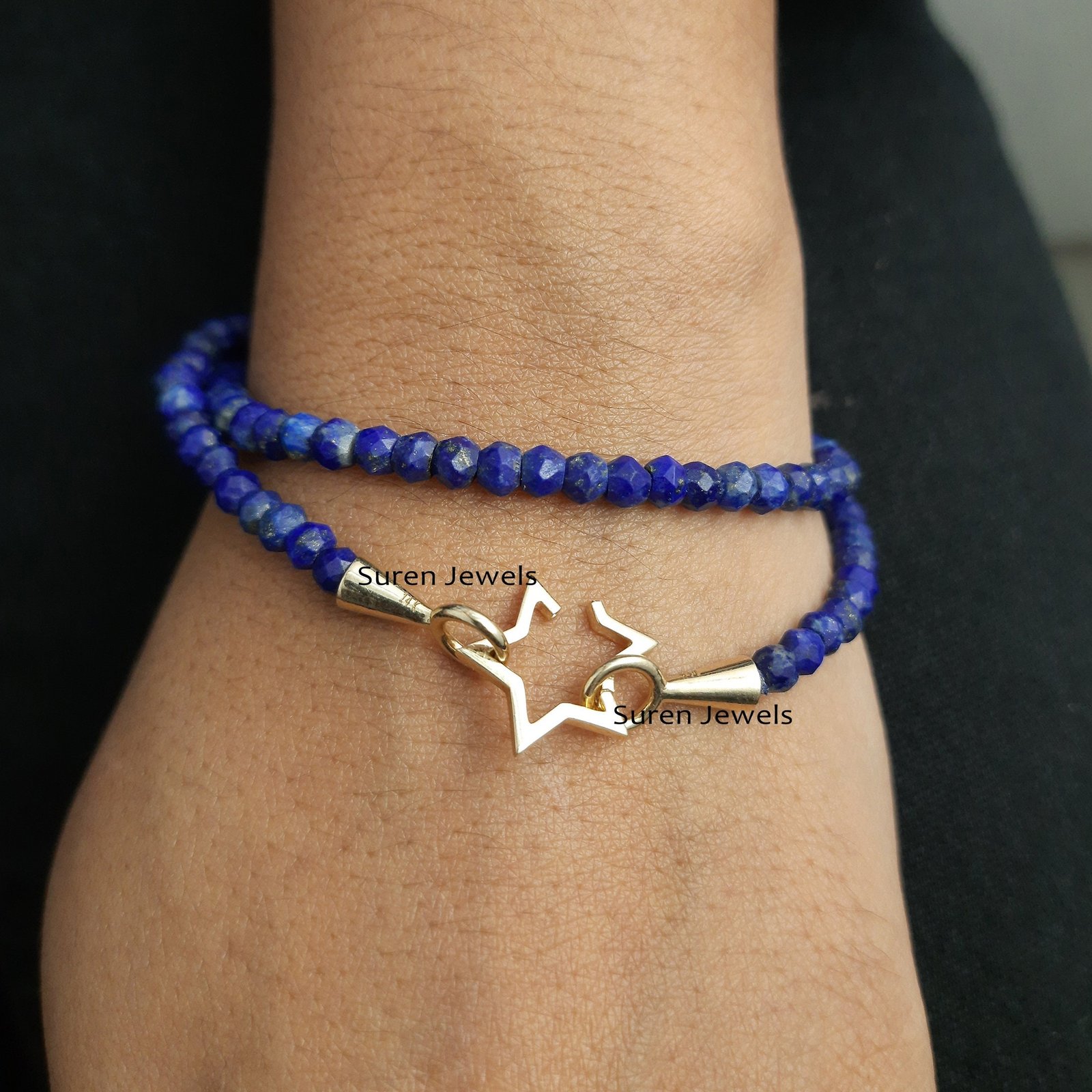 14k Gold Star Charm Holder: Enhancer Lock Link - View 7 - Suren Jewels | SKU: SJP451-14KYG-N247-18I 14k Gold Star Charm Holder: Enhancer Lock Link - View 7 - Suren Jewels | SKU: SJP451-14KYG-N247-18I