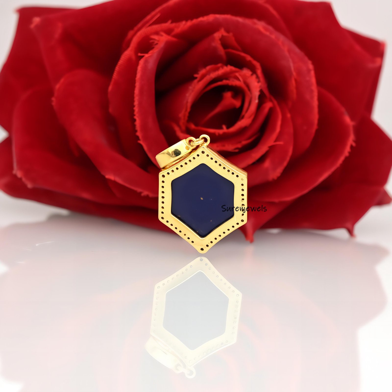 14k Gold Star Moon Hexagon Pendant: Handmade Designer Charm - View 3 - Suren Jewels | SKU: SJP4189-SLYGMKCZ-25M 14k Gold Star Moon Hexagon Pendant: Handmade Designer Charm - View 3 - Suren Jewels | SKU: SJP4189-SLYGMKCZ-25M