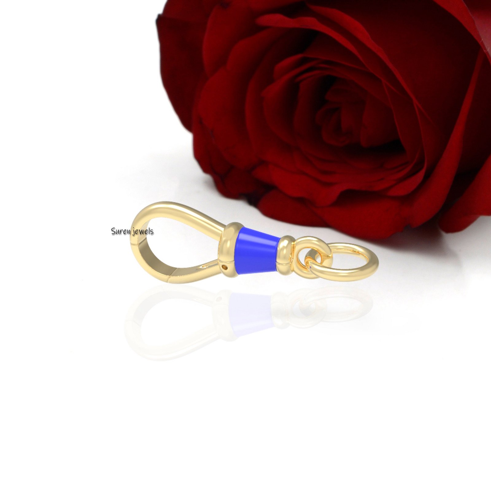 14K Gold Swivel Clasp with Enamel: Charm Holder Pendant - View 2 - Suren Jewels | SKU: SJF09-9KYGELR 14K Gold Swivel Clasp with Enamel: Charm Holder Pendant - View 2 - Suren Jewels | SKU: SJF09-9KYGELR
