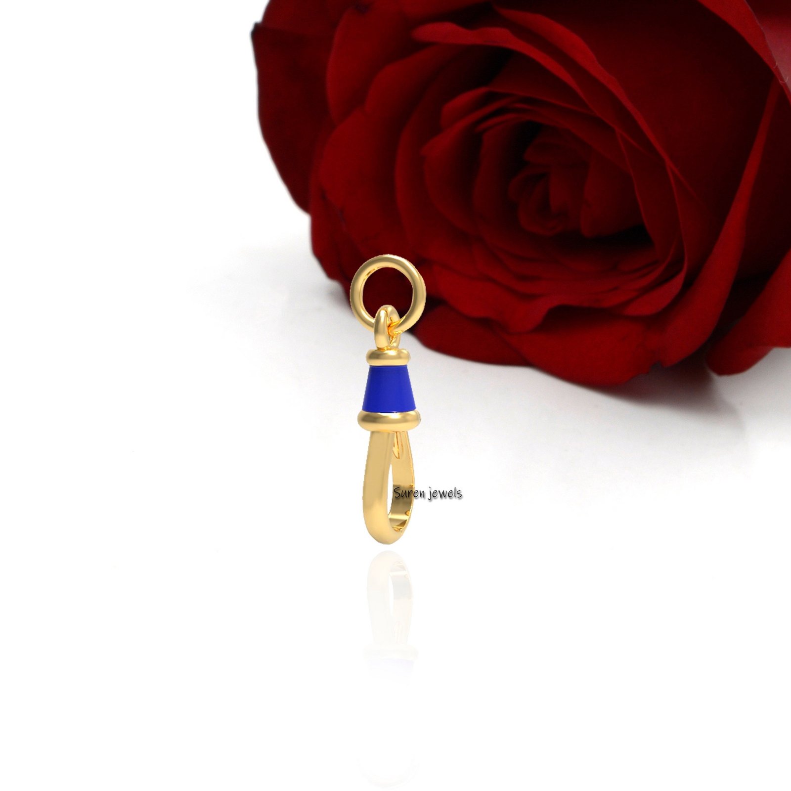 14K Gold Swivel Clasp with Enamel: Charm Holder Pendant - View 3 - Suren Jewels | SKU: SJF09-9KYGELR 14K Gold Swivel Clasp with Enamel: Charm Holder Pendant - View 3 - Suren Jewels | SKU: SJF09-9KYGELR