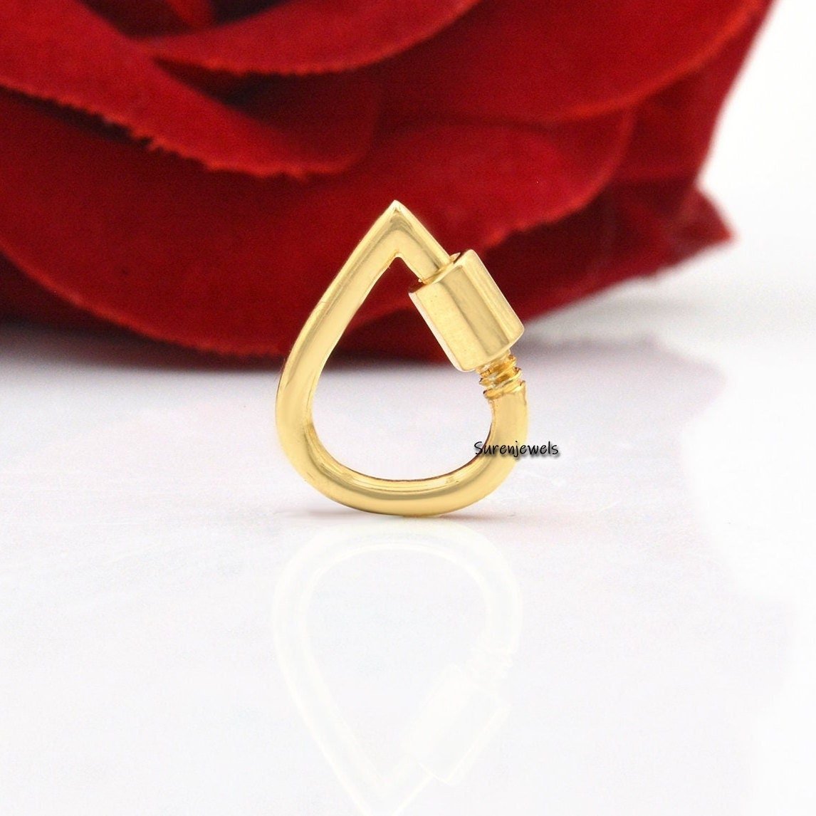 14K Gold Teardrop Carabiner Clasp: Charm Pendant (16/30 MM) - Suren Jewels | SKU: SJC129-SLYG-16M 14K Gold Teardrop Carabiner Clasp: Charm Pendant (16/30 MM) - Suren Jewels | SKU: SJC129-SLYG-16M