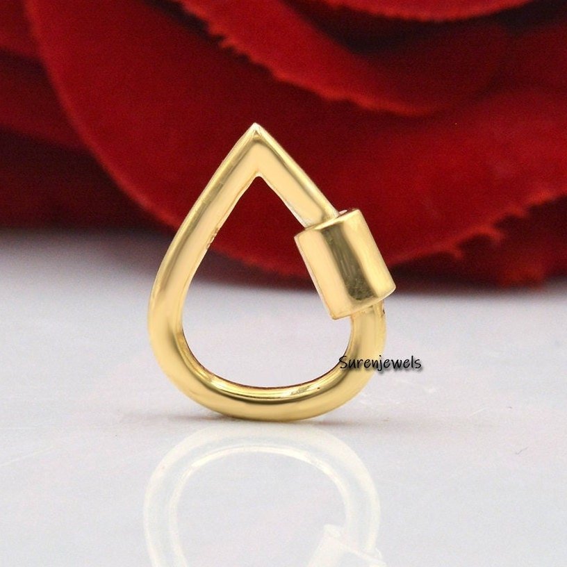 14K Gold Teardrop Carabiner Clasp: Charm Pendant (16/30 MM) - View 2 - Suren Jewels | SKU: SJC129-SLYG-16M 14K Gold Teardrop Carabiner Clasp: Charm Pendant (16/30 MM) - View 2 - Suren Jewels | SKU: SJC129-SLYG-16M