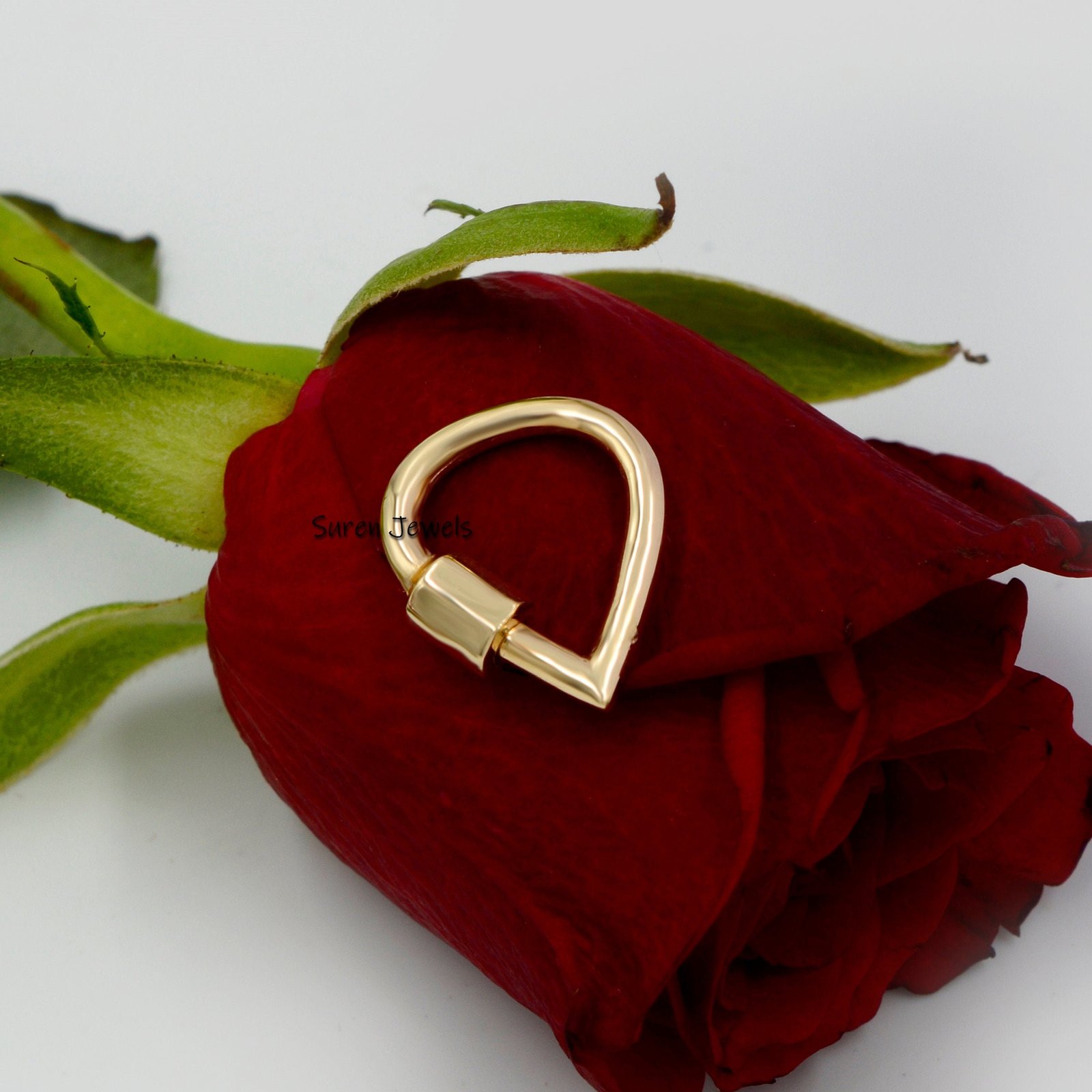 14K Gold Teardrop Carabiner Clasp: Charm Pendant (16/30 MM) - View 4 - Suren Jewels | SKU: SJC129-SLYG-16M 14K Gold Teardrop Carabiner Clasp: Charm Pendant (16/30 MM) - View 4 - Suren Jewels | SKU: SJC129-SLYG-16M