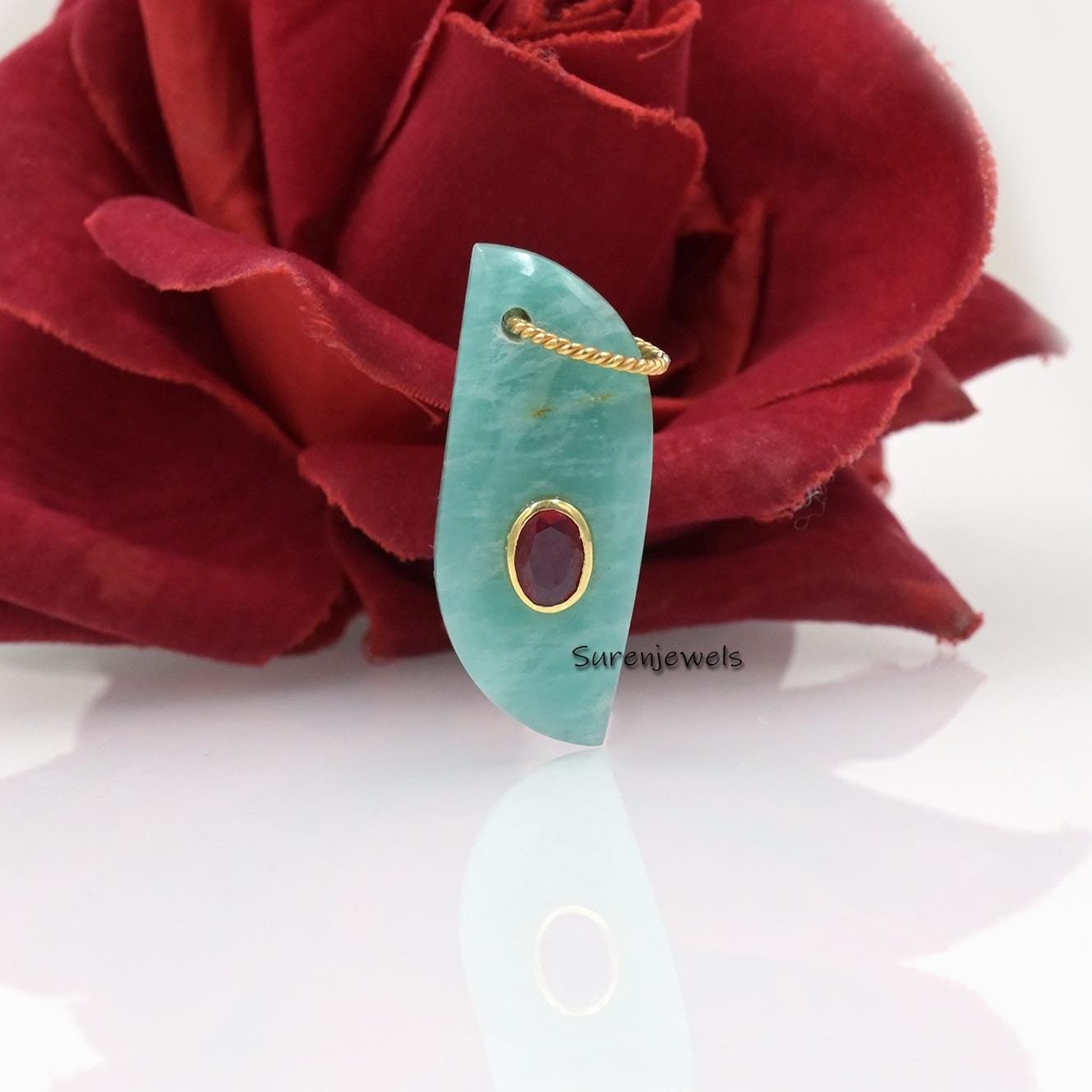 14K Gold Teardrop Pendant: Ruby CZ Gemstone Drop - Suren Jewels | SKU: SJP3191 14K Gold Teardrop Pendant: Ruby CZ Gemstone Drop - Suren Jewels | SKU: SJP3191