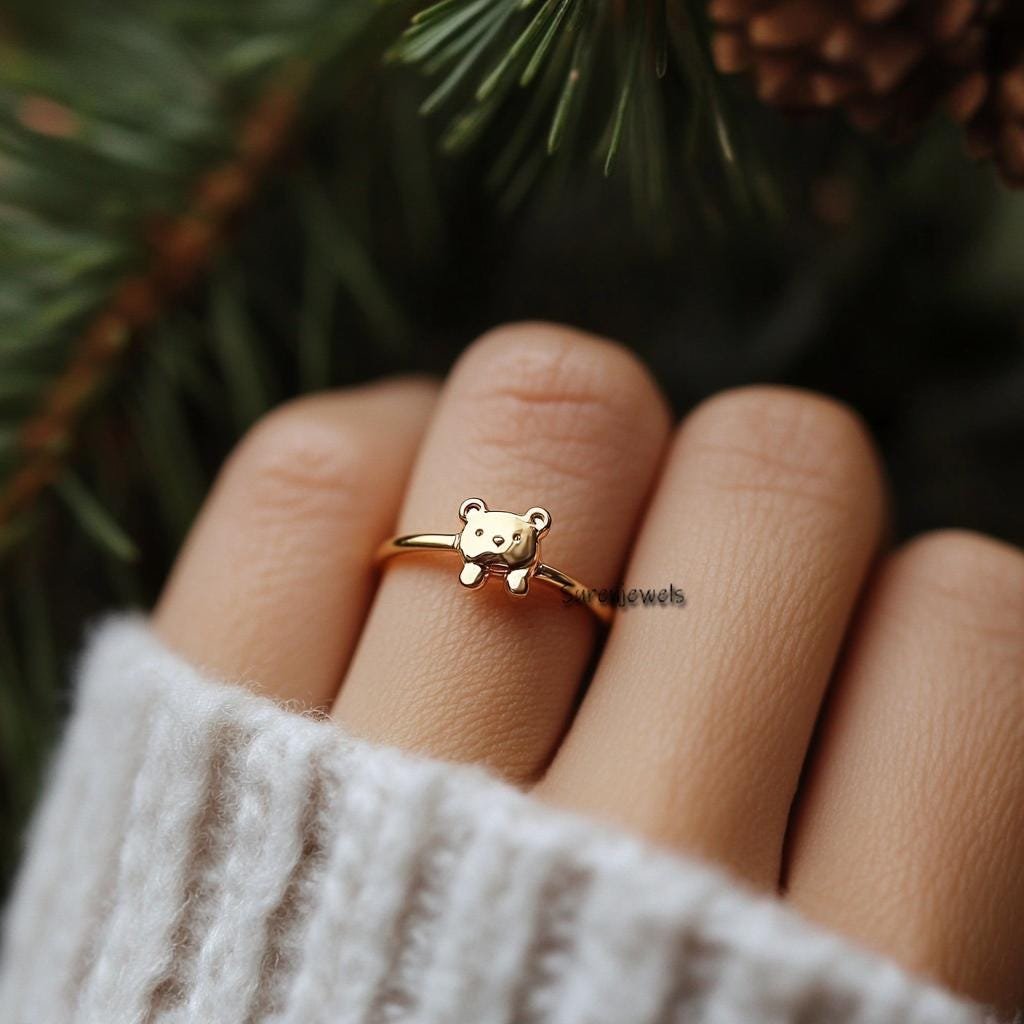 14k Gold Teddy Bear Ring: Dainty Solid Gold Jewelry - Suren Jewels | SKU: SJR2946-SLYG-US-6,SJR2889-SLRG-US-7,SJR3019-SLNS-US 14k Gold Teddy Bear Ring: Dainty Solid Gold Jewelry - Suren Jewels | SKU: SJR2946-SLYG-US-6,SJR2889-SLRG-US-7,SJR3019-SLNS-US