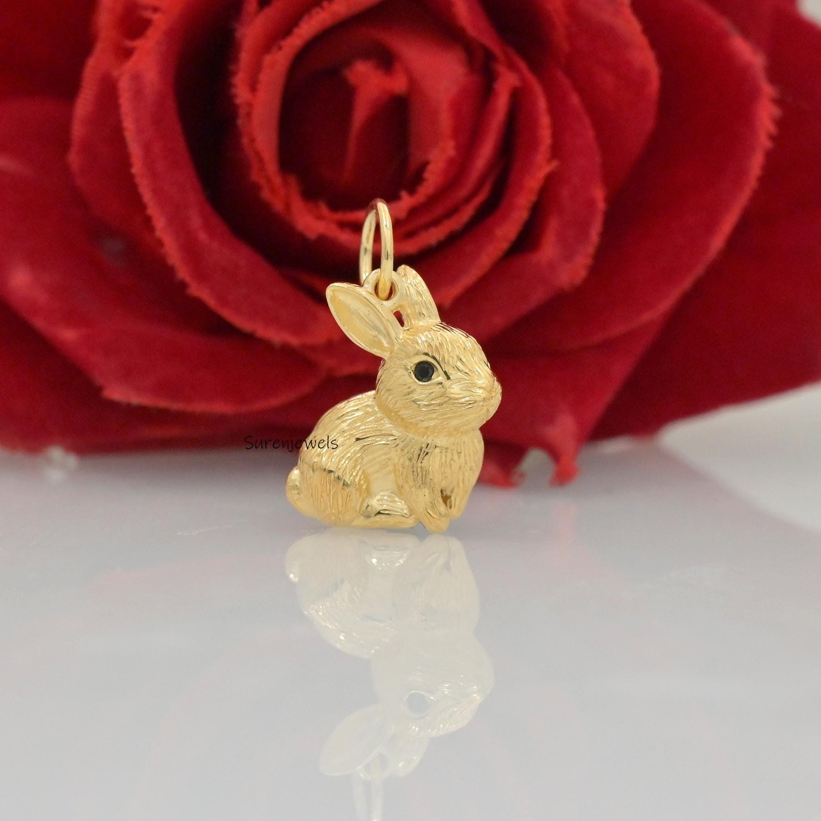 14K Gold Textured Rabbit Pendant: Designer Animal Charm - View 2 - Suren Jewels | SKU: SJP4505-SLNSBKCZ-25M,SJP4530-SLRGBKCZ- 14K Gold Textured Rabbit Pendant: Designer Animal Charm - View 2 - Suren Jewels | SKU: SJP4505-SLNSBKCZ-25M,SJP4530-SLRGBKCZ-