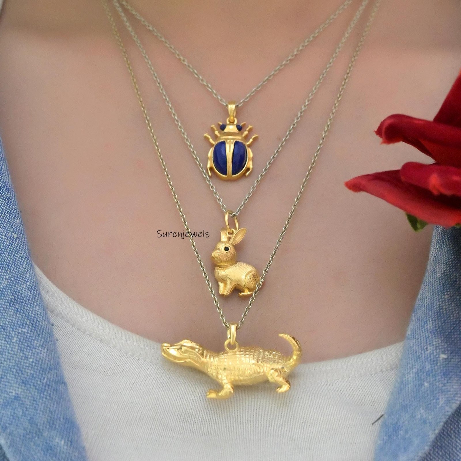 14K Gold Textured Rabbit Pendant: Designer Animal Charm - View 6 - Suren Jewels | SKU: SJP4505-SLNSBKCZ-25M,SJP4530-SLRGBKCZ- 14K Gold Textured Rabbit Pendant: Designer Animal Charm - View 6 - Suren Jewels | SKU: SJP4505-SLNSBKCZ-25M,SJP4530-SLRGBKCZ-
