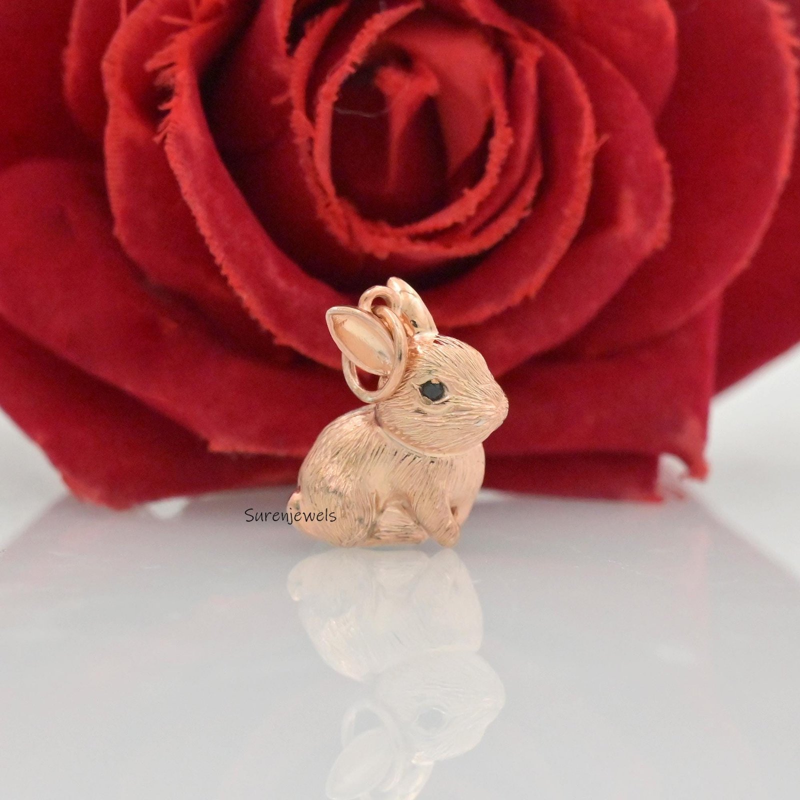 14K Gold Textured Rabbit Pendant: Designer Animal Charm - View 7 - Suren Jewels | SKU: SJP4505-SLNSBKCZ-25M,SJP4530-SLRGBKCZ- 14K Gold Textured Rabbit Pendant: Designer Animal Charm - View 7 - Suren Jewels | SKU: SJP4505-SLNSBKCZ-25M,SJP4530-SLRGBKCZ-