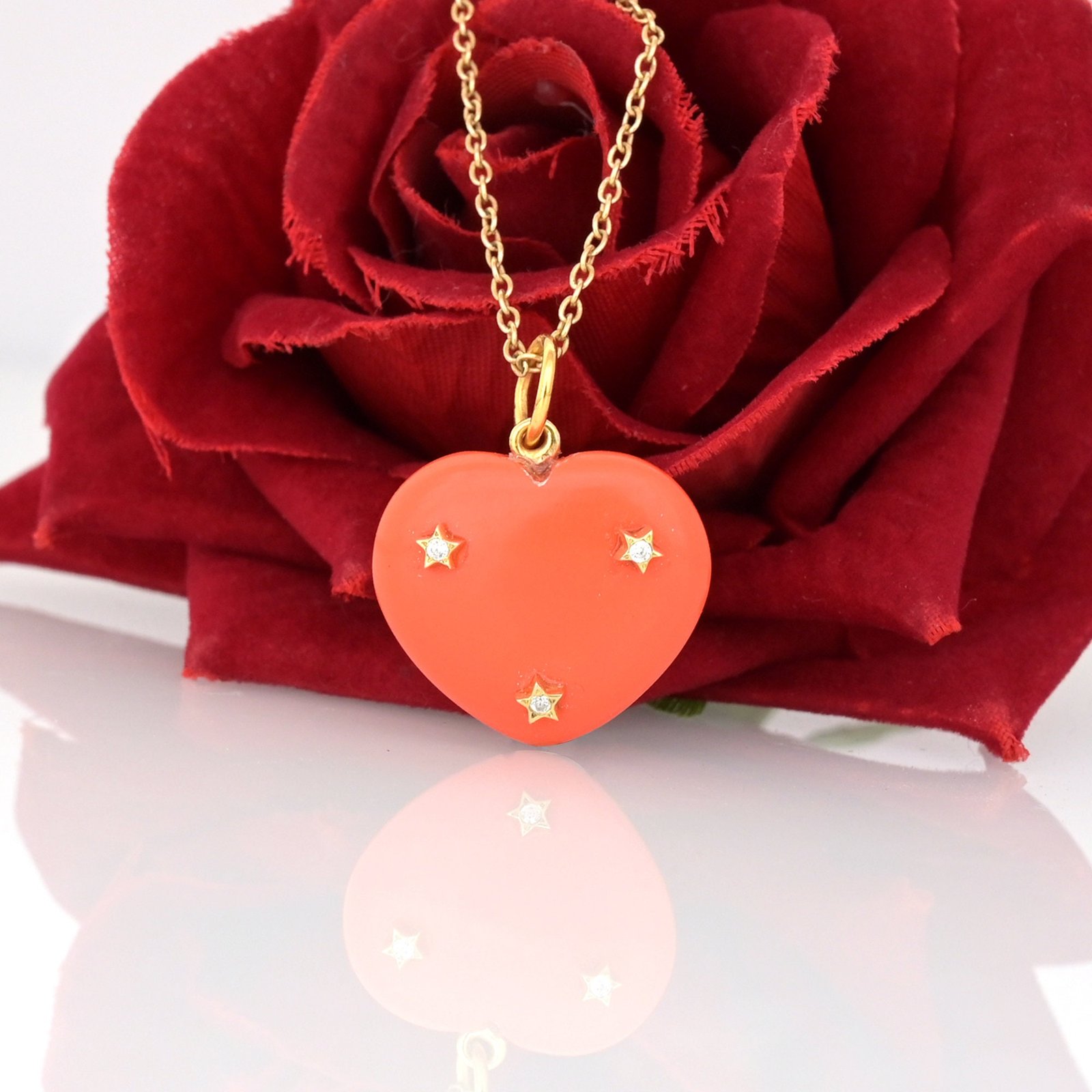 14K Gold Tiny Star Heart Pendant: Turquoise & Moissanite Charm - View 7 - Suren Jewels | SKU: SJP1450-SLYGCRMN 14K Gold Tiny Star Heart Pendant: Turquoise & Moissanite Charm - View 7 - Suren Jewels | SKU: SJP1450-SLYGCRMN