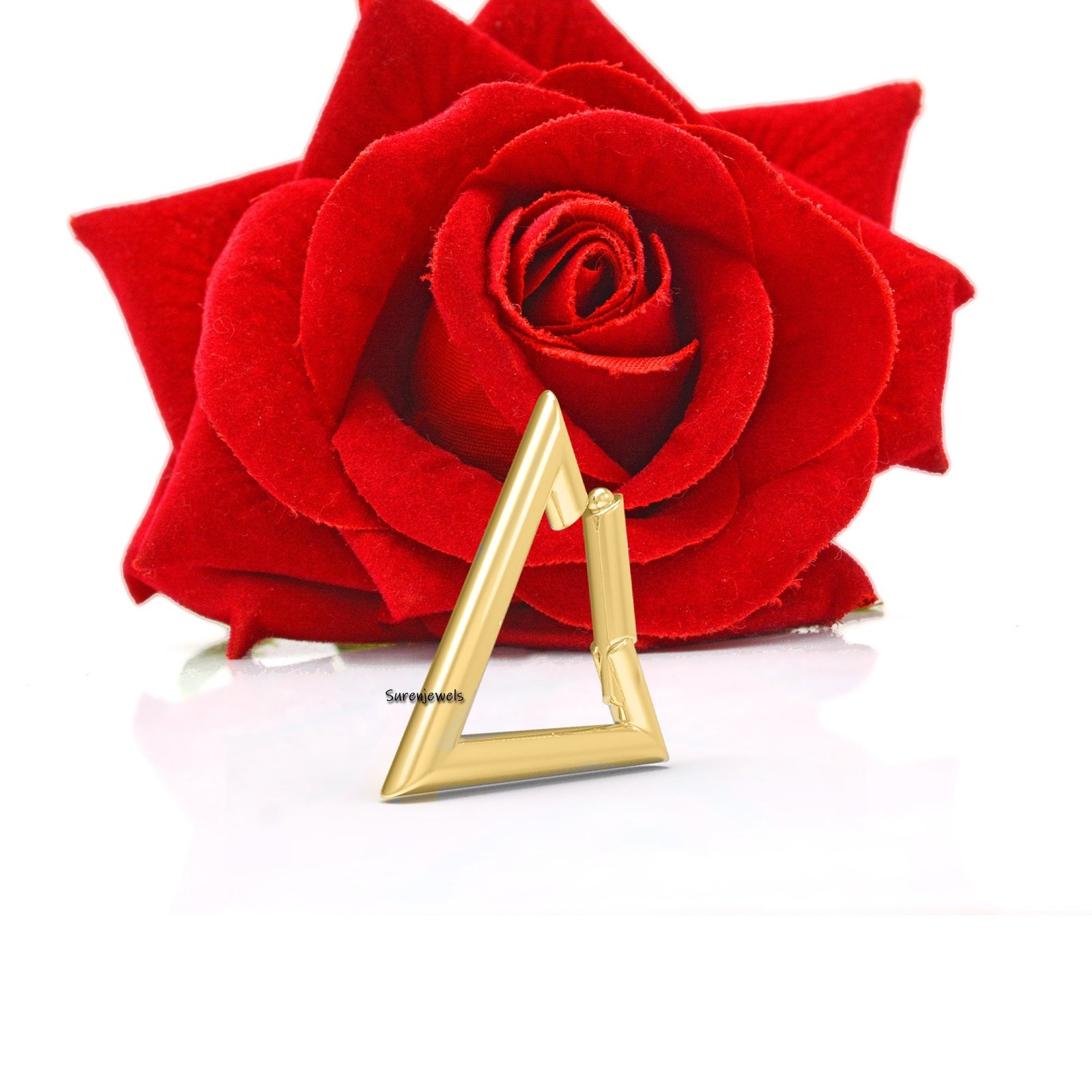 14k Gold Triangle Charm Holder: Snap Lock Pendant, 15mm - View 3 - Suren Jewels | SKU: SJP1316-14KYG-15M 14k Gold Triangle Charm Holder: Snap Lock Pendant, 15mm - View 3 - Suren Jewels | SKU: SJP1316-14KYG-15M