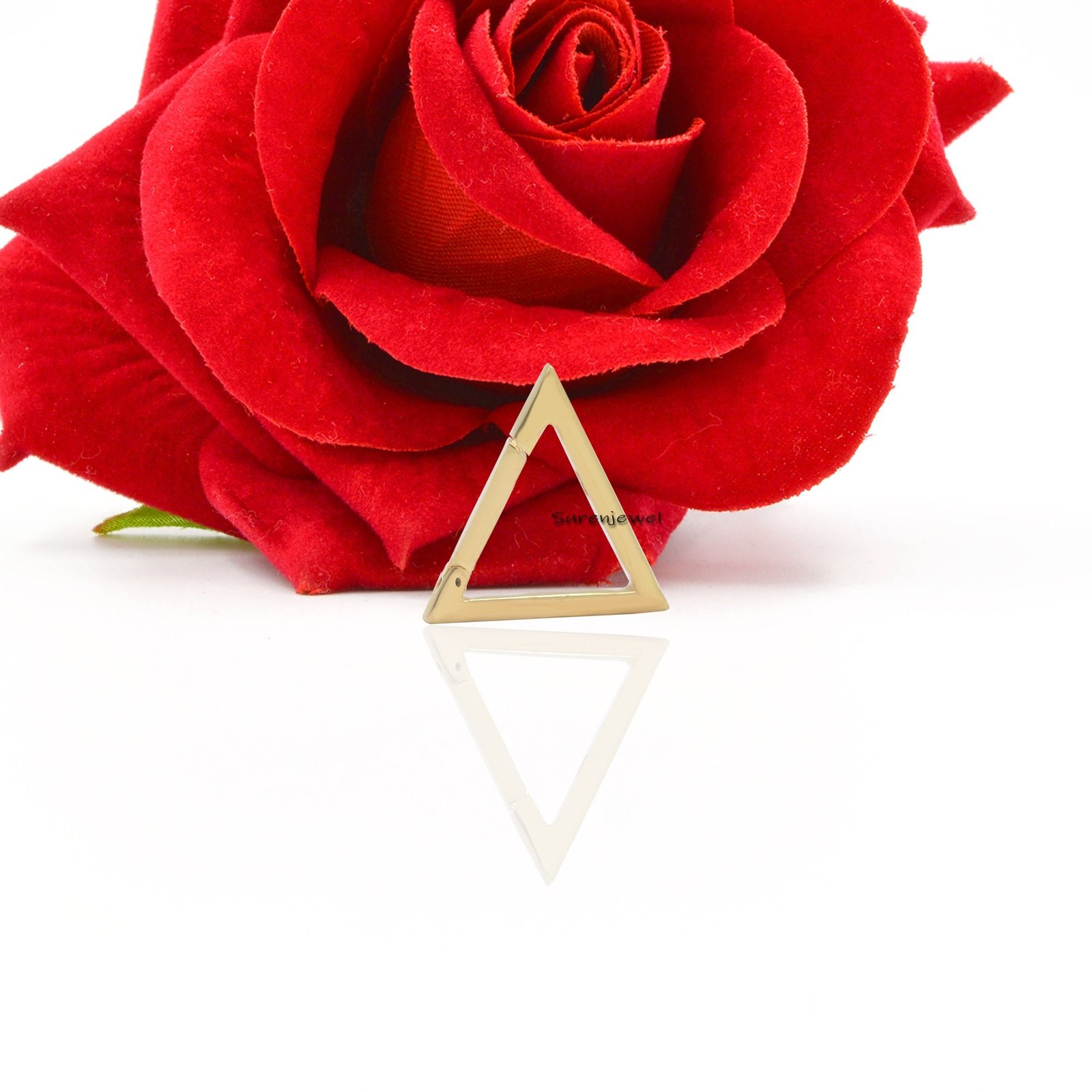 14k Gold Triangle Charm Holder: Snap Lock Pendant (15x15 MM) - View 2 - Suren Jewels | SKU: SJP450-SLYG 14k Gold Triangle Charm Holder: Snap Lock Pendant (15x15 MM) - View 2 - Suren Jewels | SKU: SJP450-SLYG