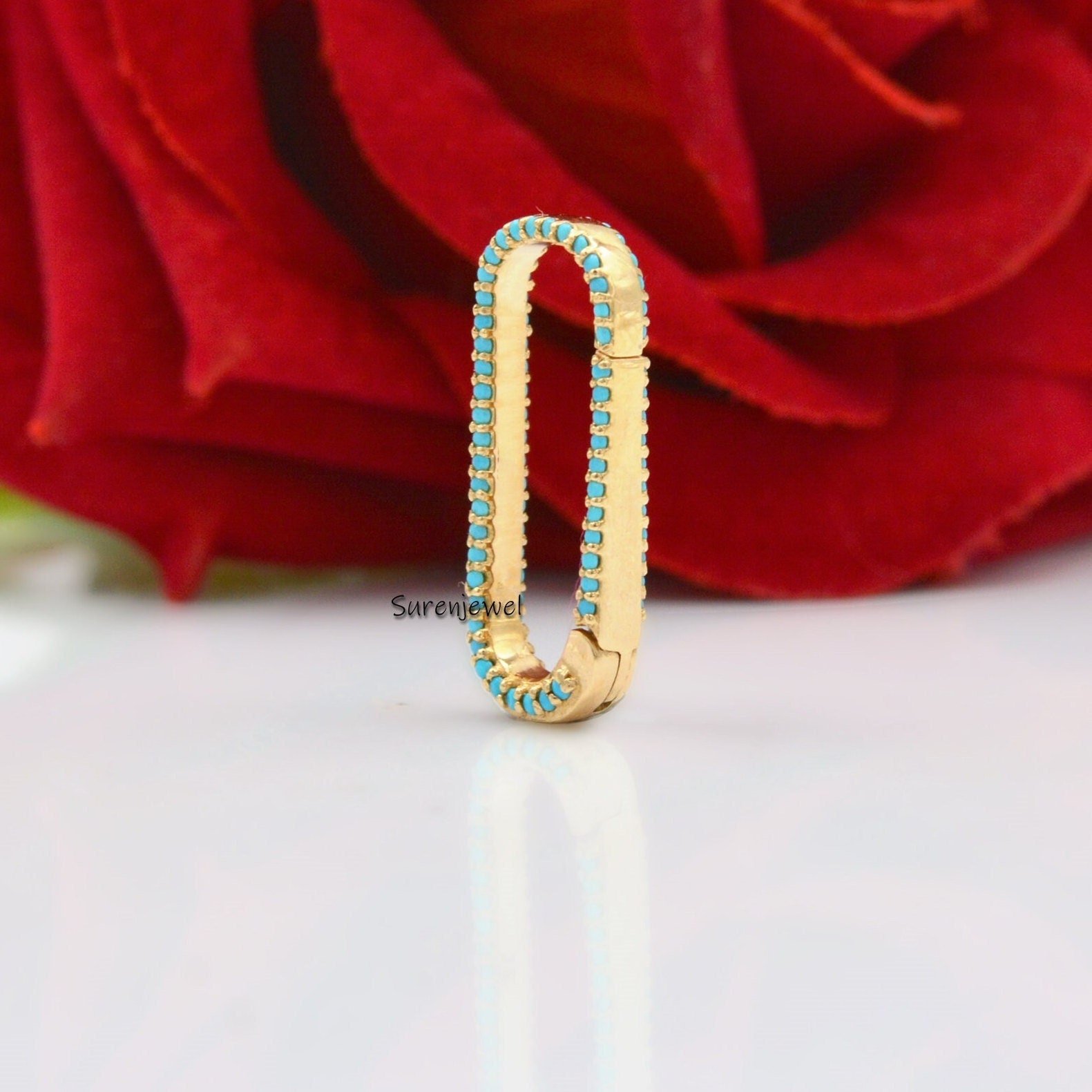 14k Gold Turquoise Charm Enhancer: Elongated Oval Bail - Suren Jewels | SKU: SJP73-SLYGDI 14k Gold Turquoise Charm Enhancer: Elongated Oval Bail - Suren Jewels | SKU: SJP73-SLYGDI