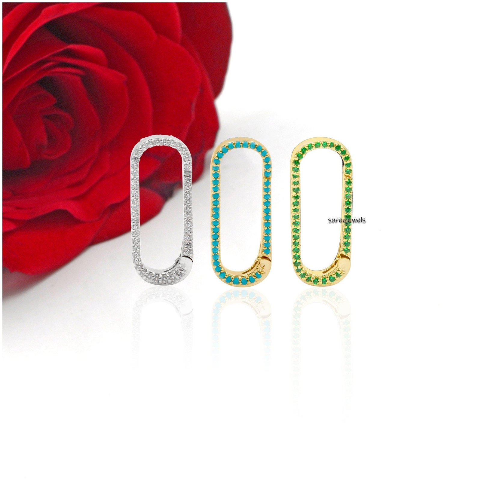 14k Gold Turquoise Charm Enhancer: Elongated Oval Bail - View 2 - Suren Jewels | SKU: SJP73-SLYGDI 14k Gold Turquoise Charm Enhancer: Elongated Oval Bail - View 2 - Suren Jewels | SKU: SJP73-SLYGDI