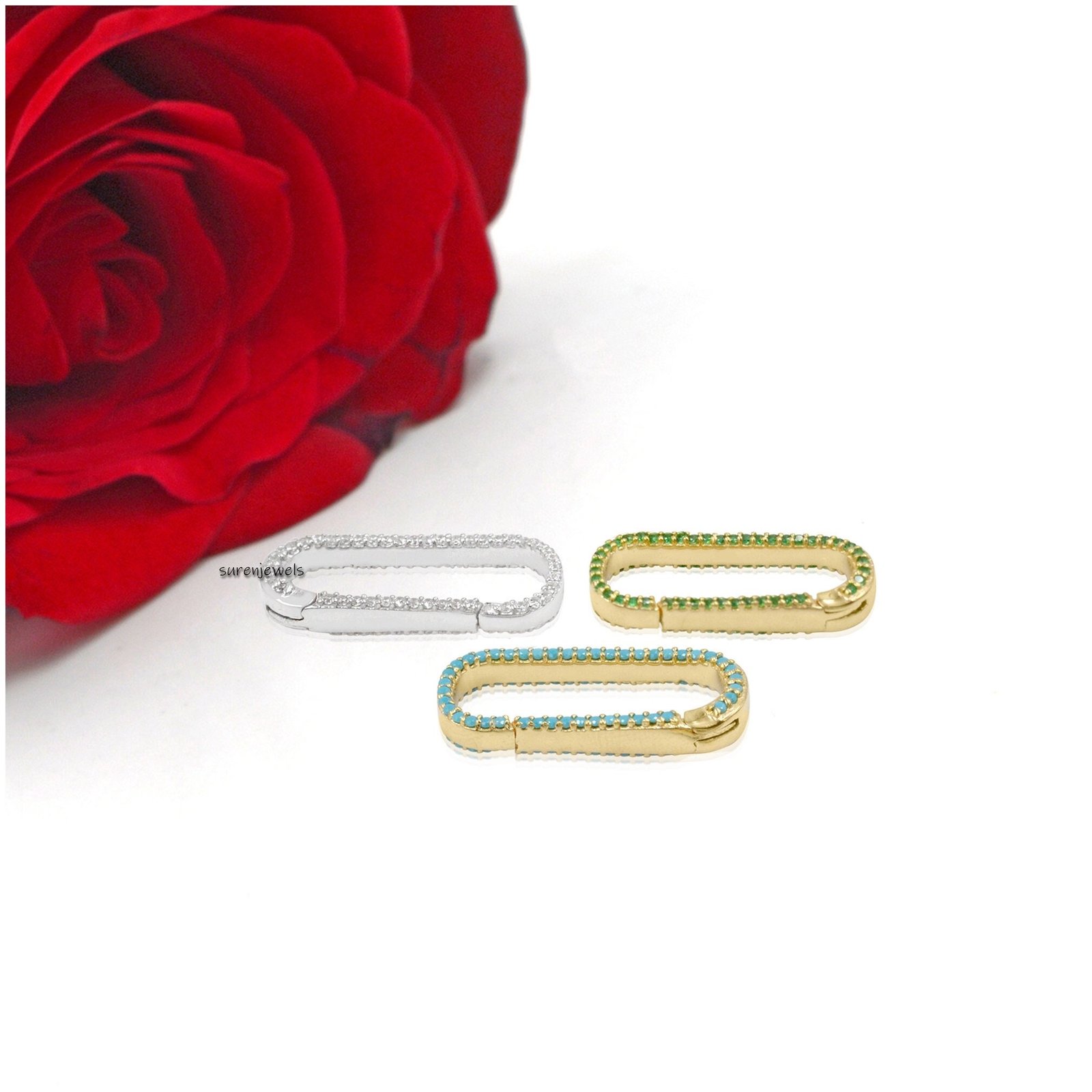 14k Gold Turquoise Charm Enhancer: Elongated Oval Bail - View 3 - Suren Jewels | SKU: SJP73-SLYGDI 14k Gold Turquoise Charm Enhancer: Elongated Oval Bail - View 3 - Suren Jewels | SKU: SJP73-SLYGDI