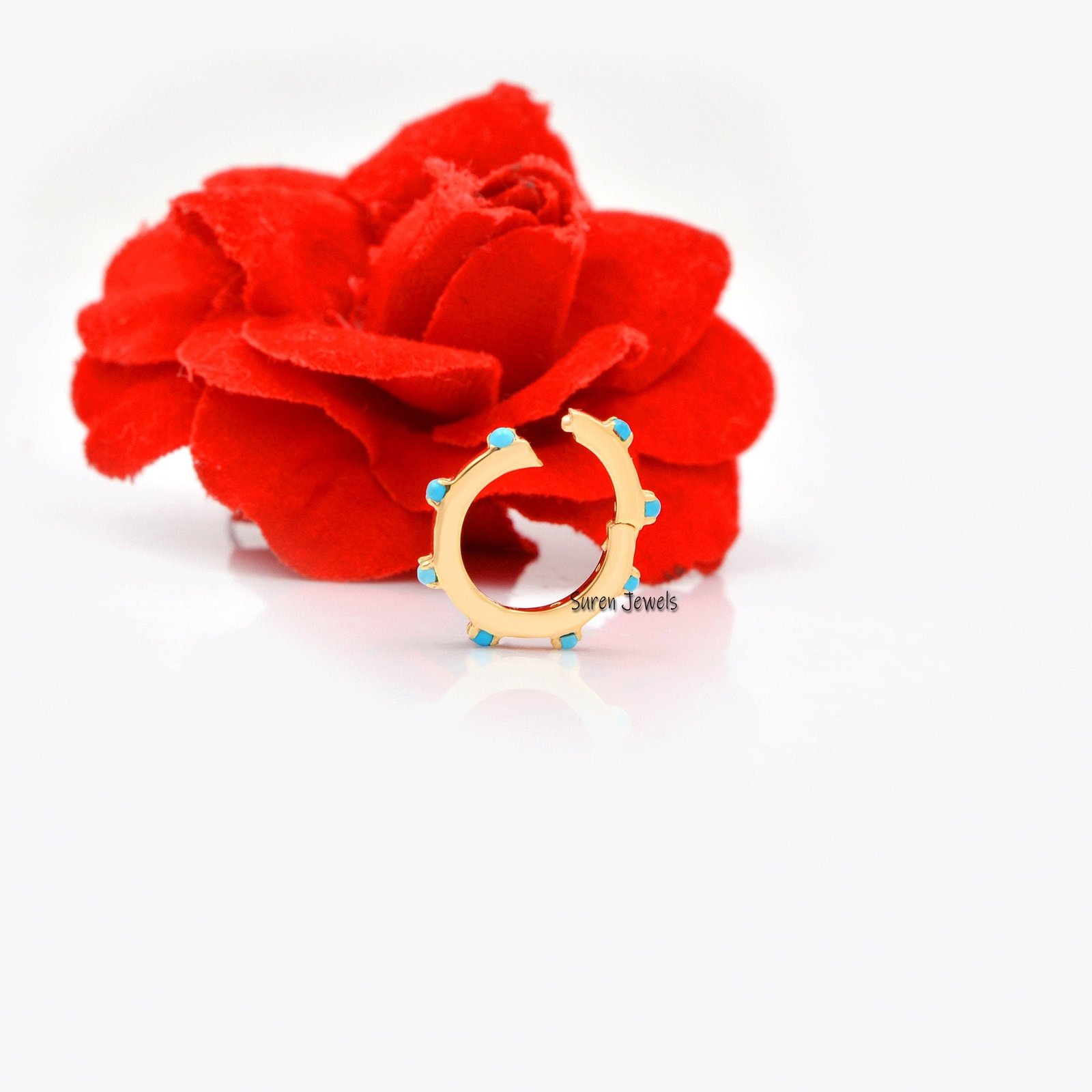 14k Gold Turquoise Charm Enhancer: Round Charm Lock - Suren Jewels | SKU: SJP529-14KYGTQ-12M 14k Gold Turquoise Charm Enhancer: Round Charm Lock - Suren Jewels | SKU: SJP529-14KYGTQ-12M