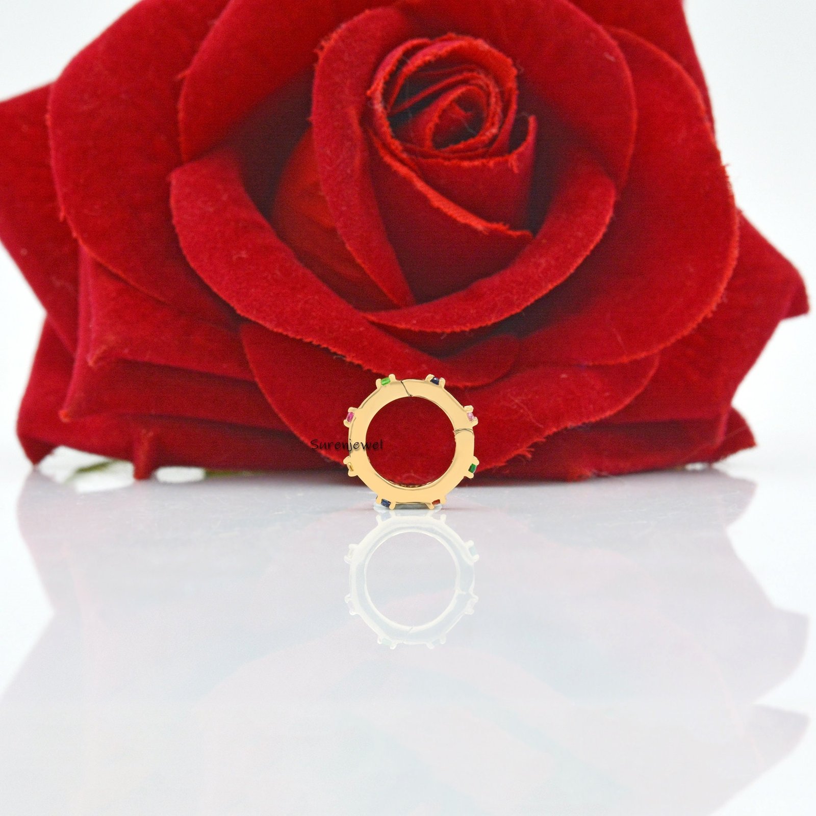 14k Gold Turquoise Charm Enhancer: Round Charm Lock - View 4 - Suren Jewels | SKU: SJP529-14KYGTQ-12M 14k Gold Turquoise Charm Enhancer: Round Charm Lock - View 4 - Suren Jewels | SKU: SJP529-14KYGTQ-12M