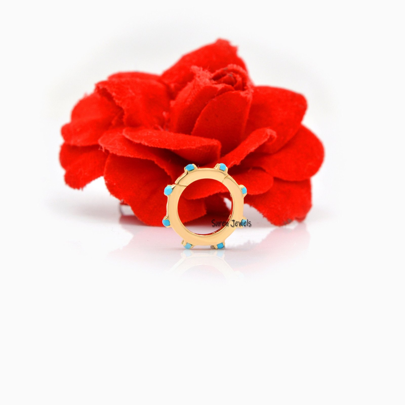 14k Gold Turquoise Charm Enhancer: Round Charm Lock - View 5 - Suren Jewels | SKU: SJP529-14KYGTQ-12M 14k Gold Turquoise Charm Enhancer: Round Charm Lock - View 5 - Suren Jewels | SKU: SJP529-14KYGTQ-12M